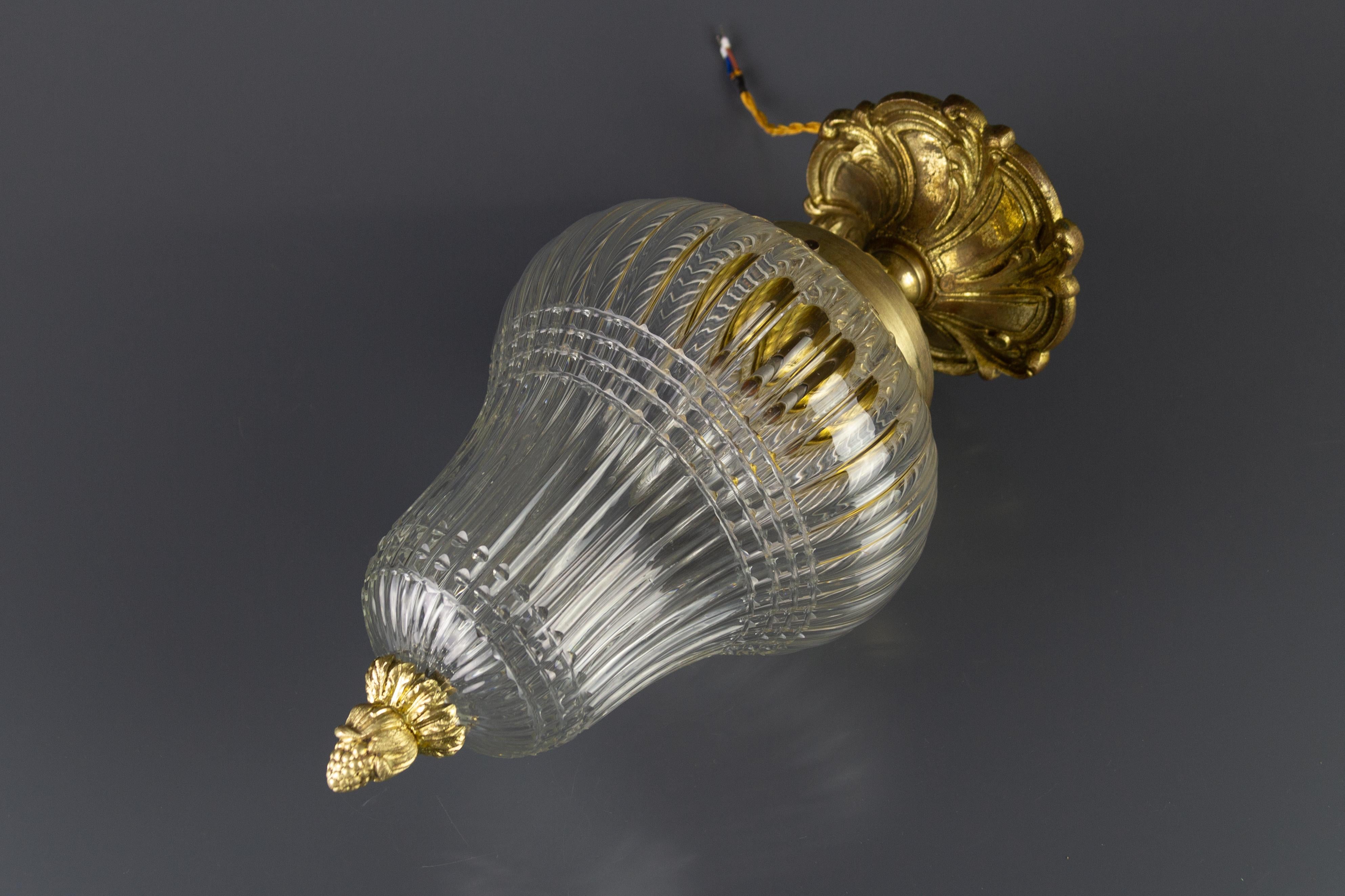 French Louis XVI Style Bronze and Glass Ceiling Light, 1920s 12