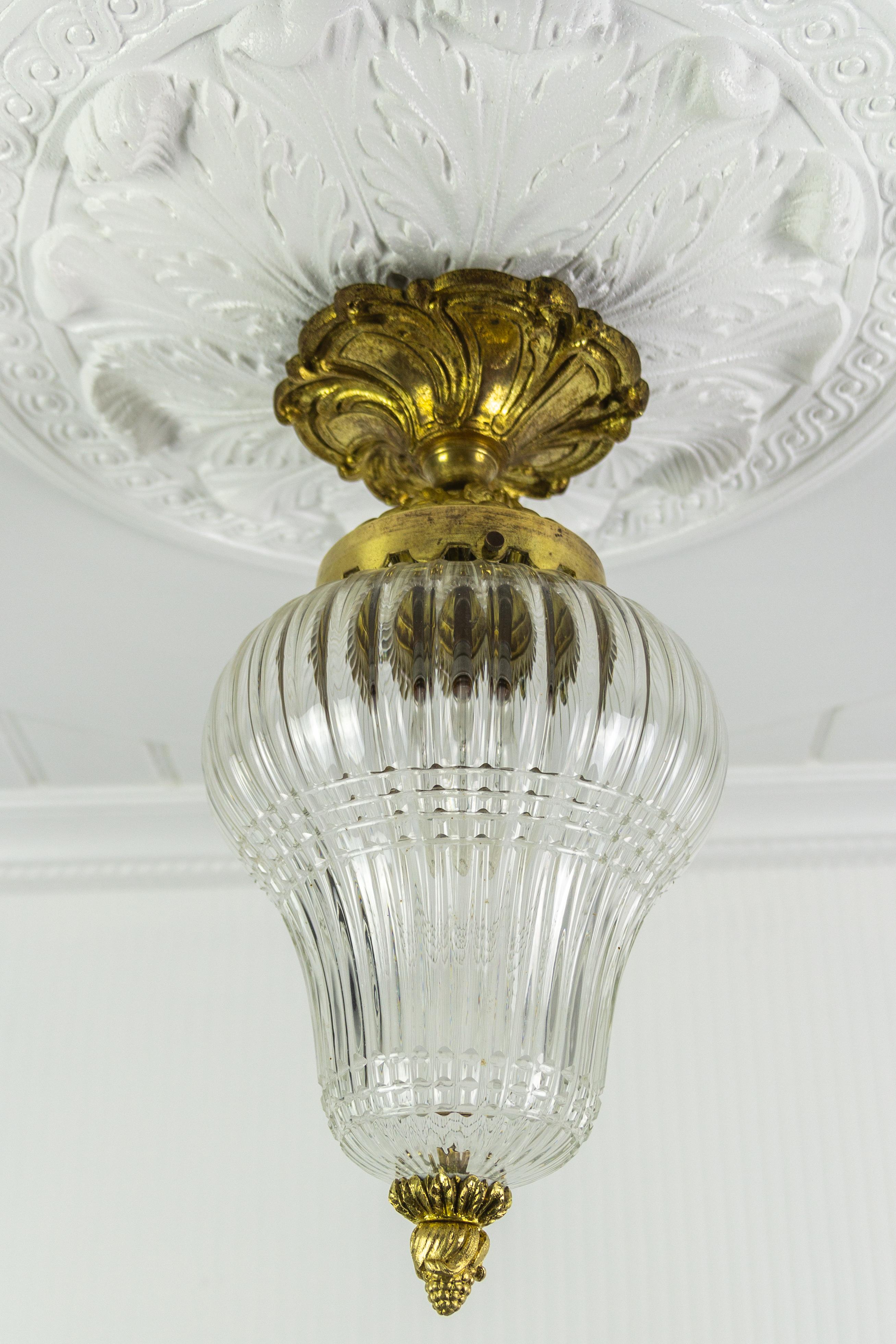 French Louis XVI Style Bronze and Glass Ceiling Light, 1920s In Good Condition In Barntrup, DE