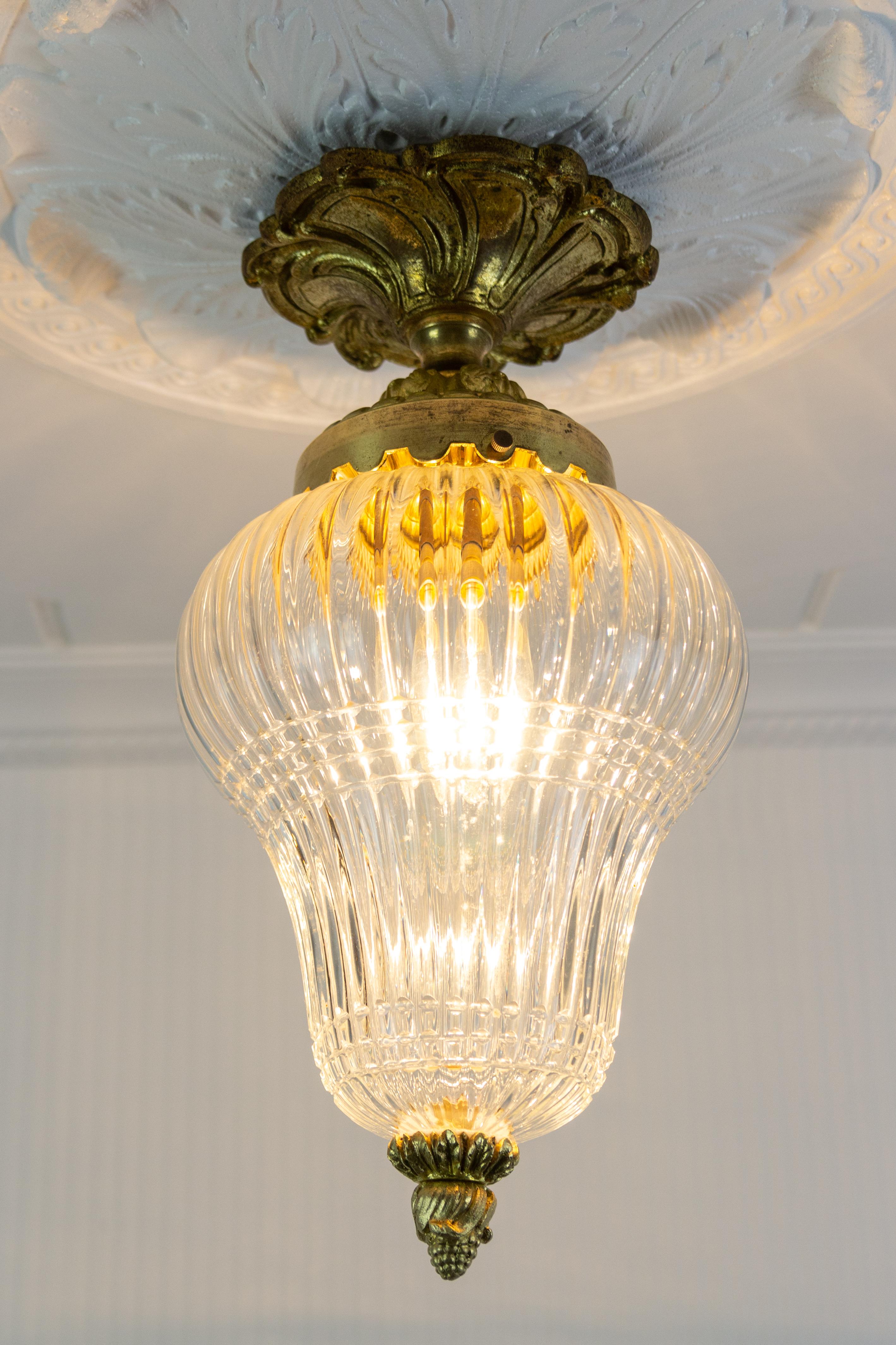 Early 20th Century French Louis XVI Style Bronze and Glass Ceiling Light, 1920s
