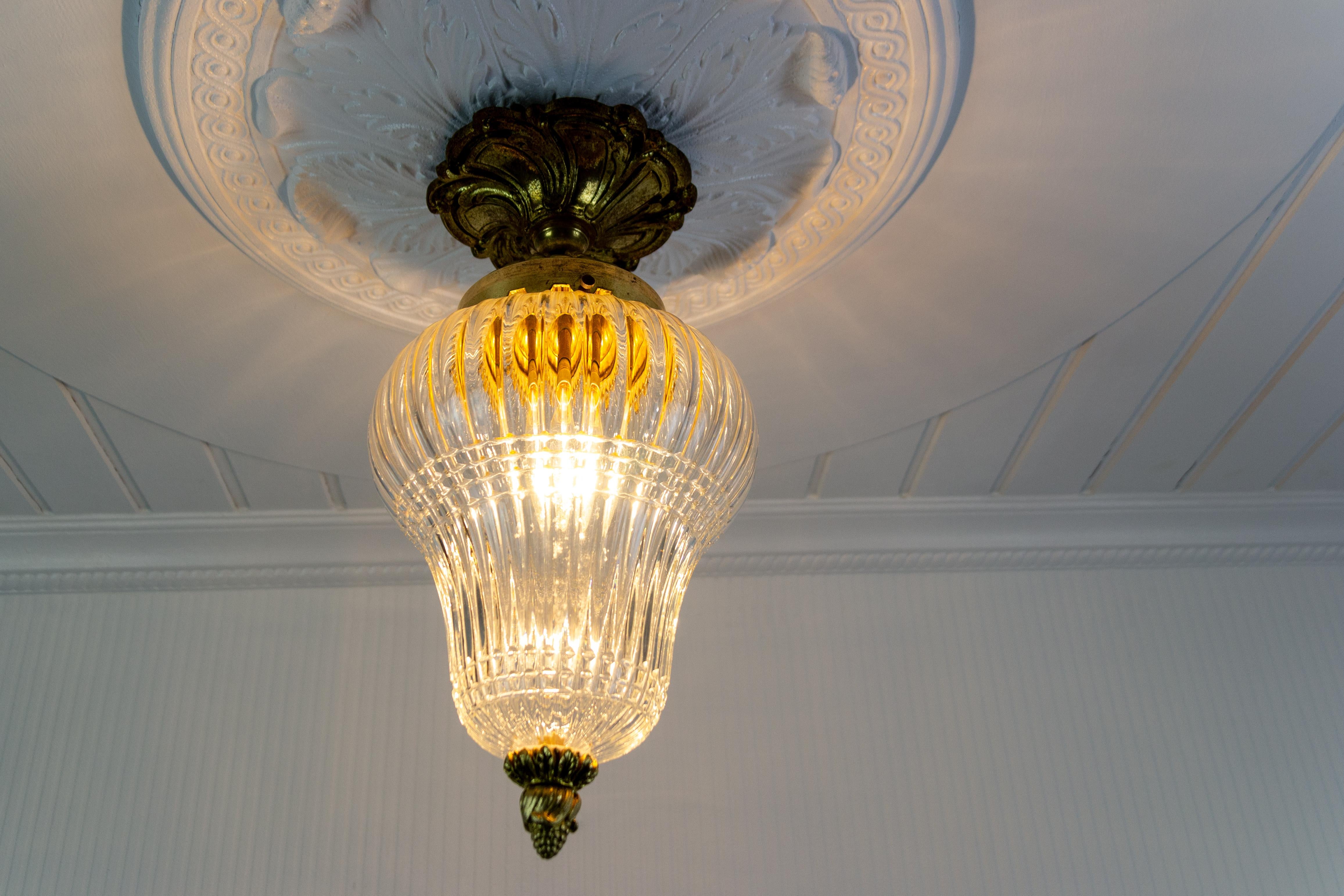 French Louis XVI Style Bronze and Glass Ceiling Light, 1920s 1