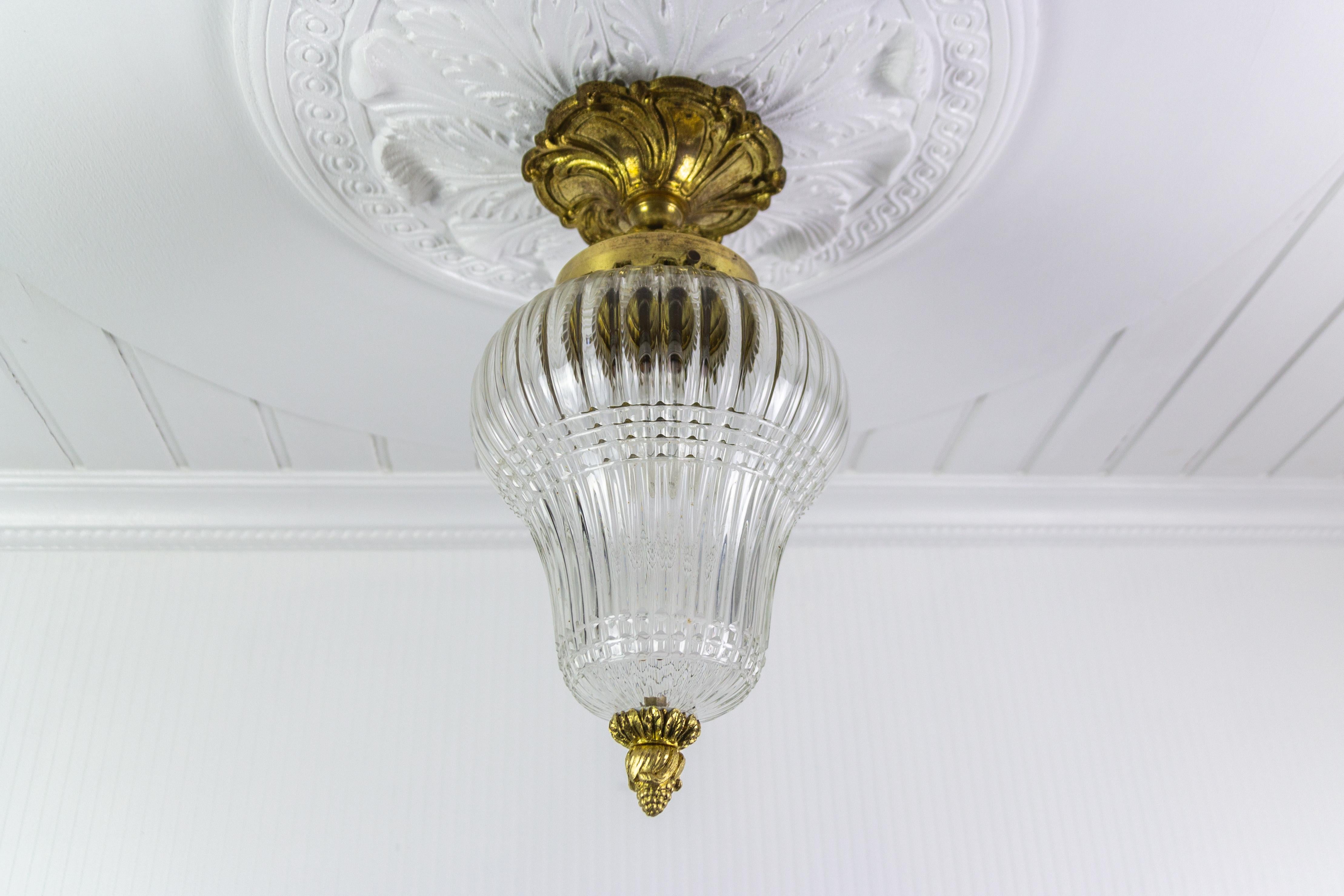 French Louis XVI Style Bronze and Glass Ceiling Light, 1920s 5