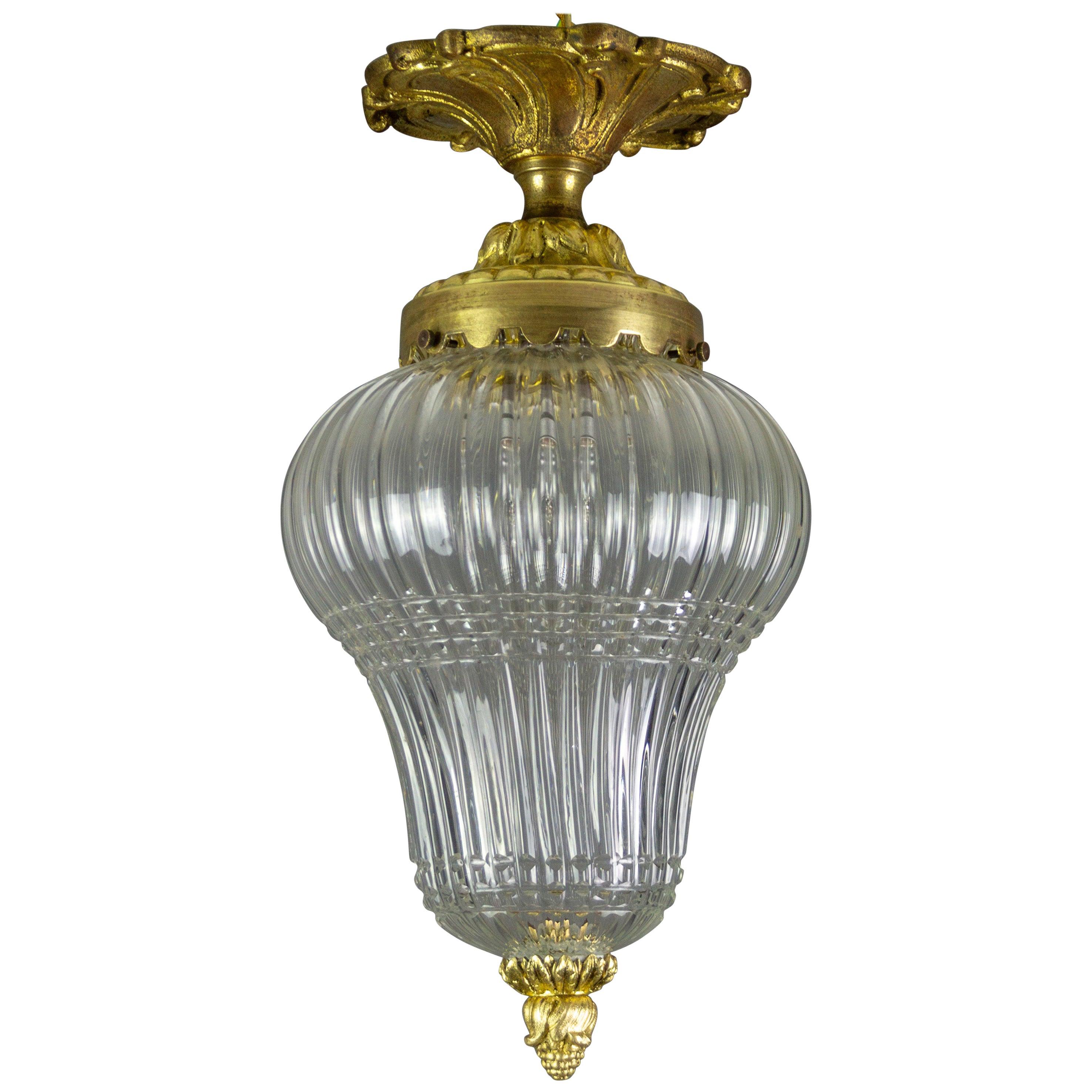 French Louis XVI Style Bronze and Glass Ceiling Light, 1920s