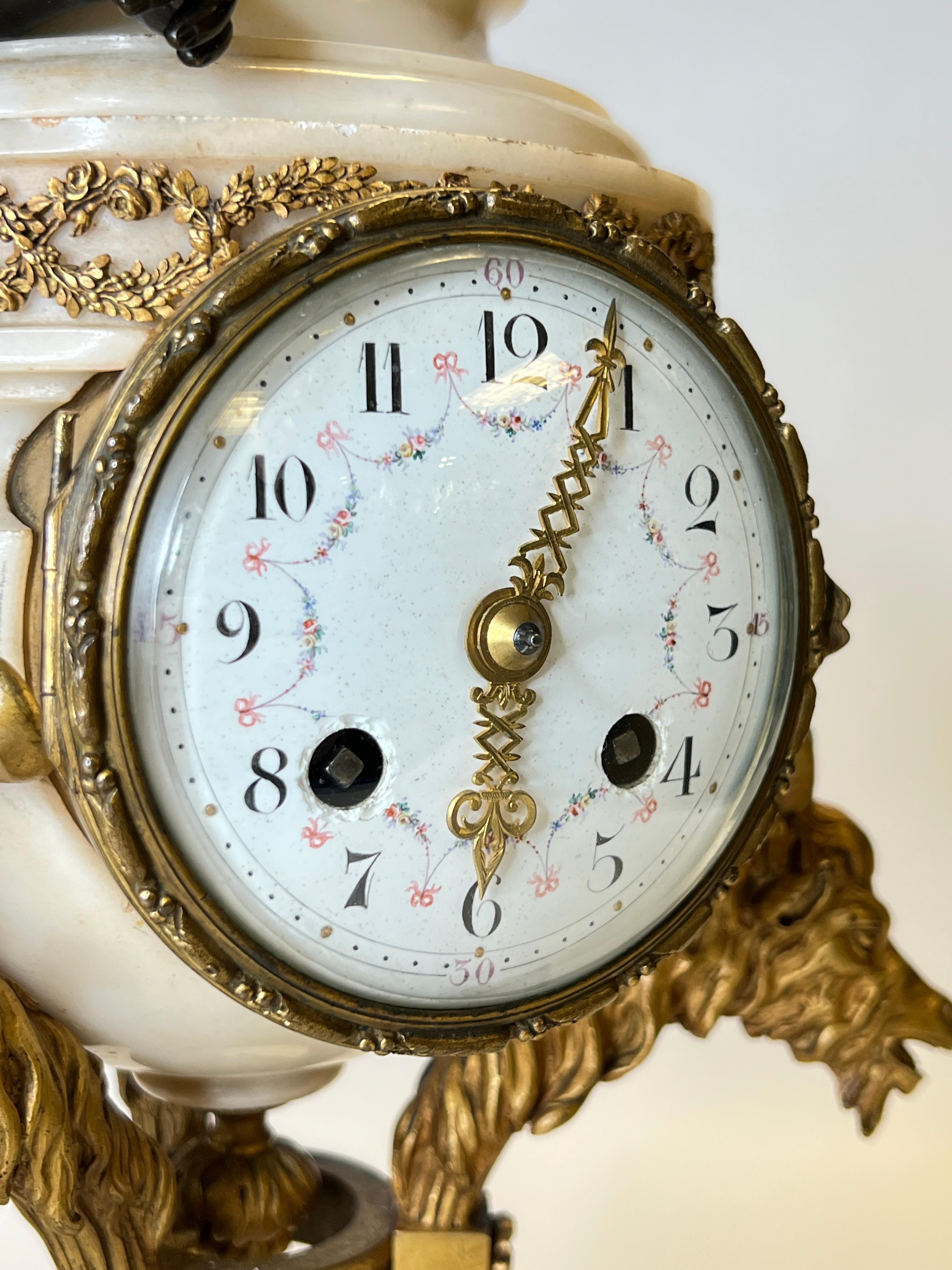  French Louis XVI style Bronze and Marble Mantel Clock by Ferdinand Gervais For Sale 2