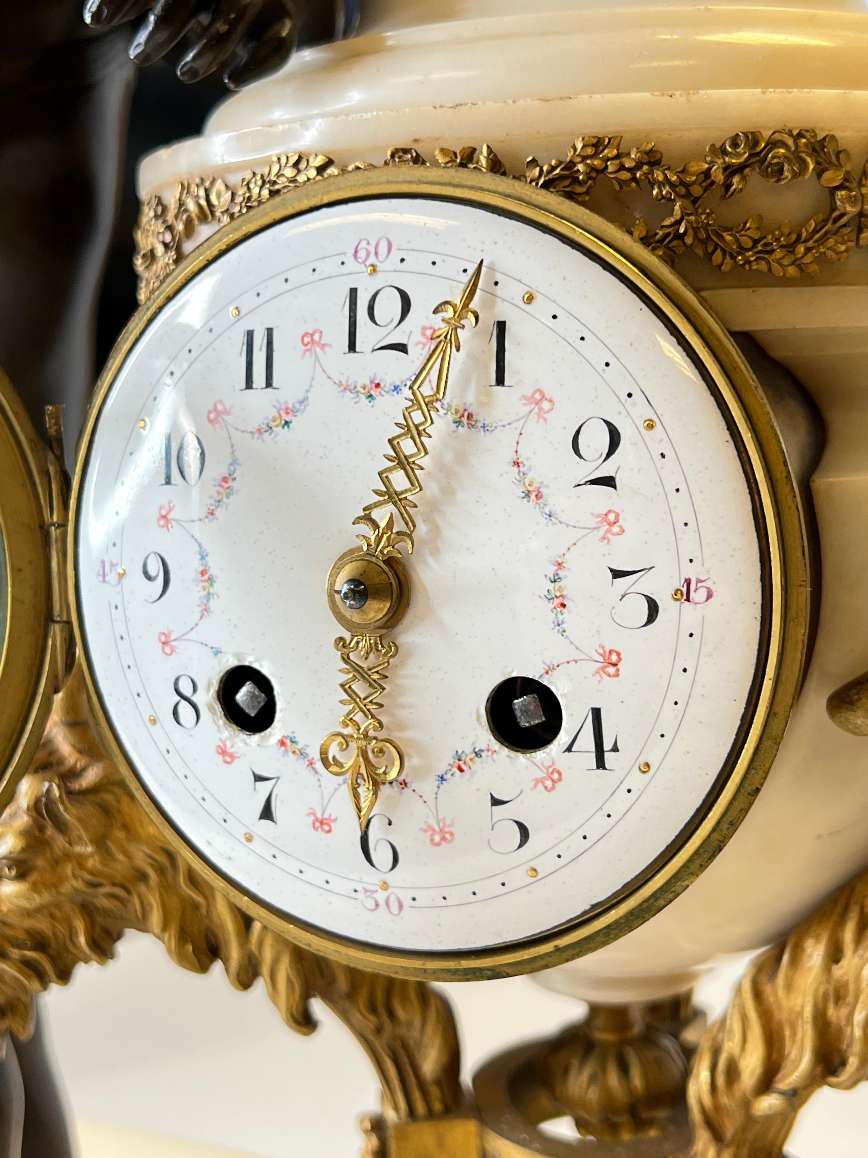  French Louis XVI style Bronze and Marble Mantel Clock by Ferdinand Gervais For Sale 3