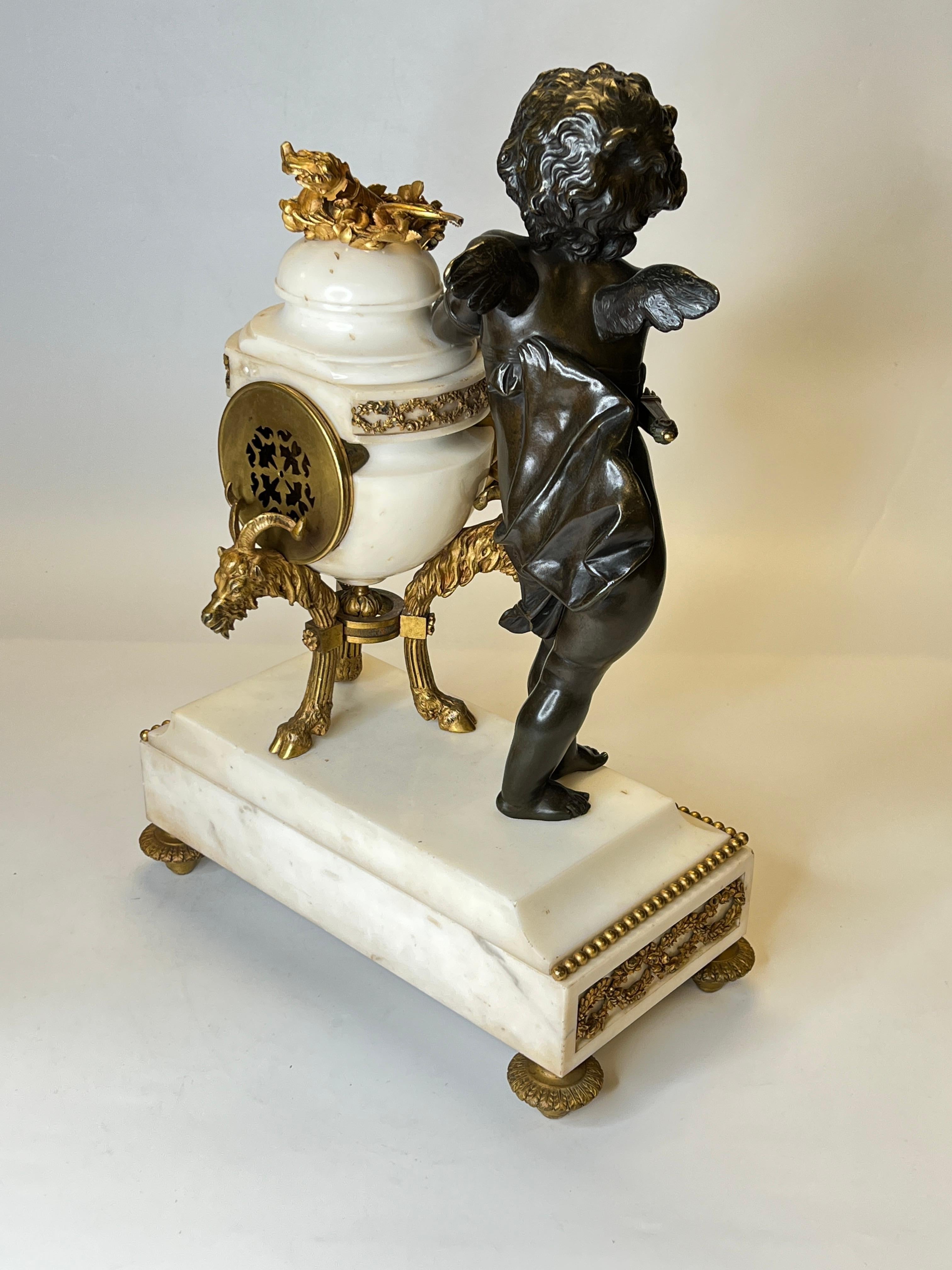  French Louis XVI style Bronze and Marble Mantel Clock by Ferdinand Gervais For Sale 4