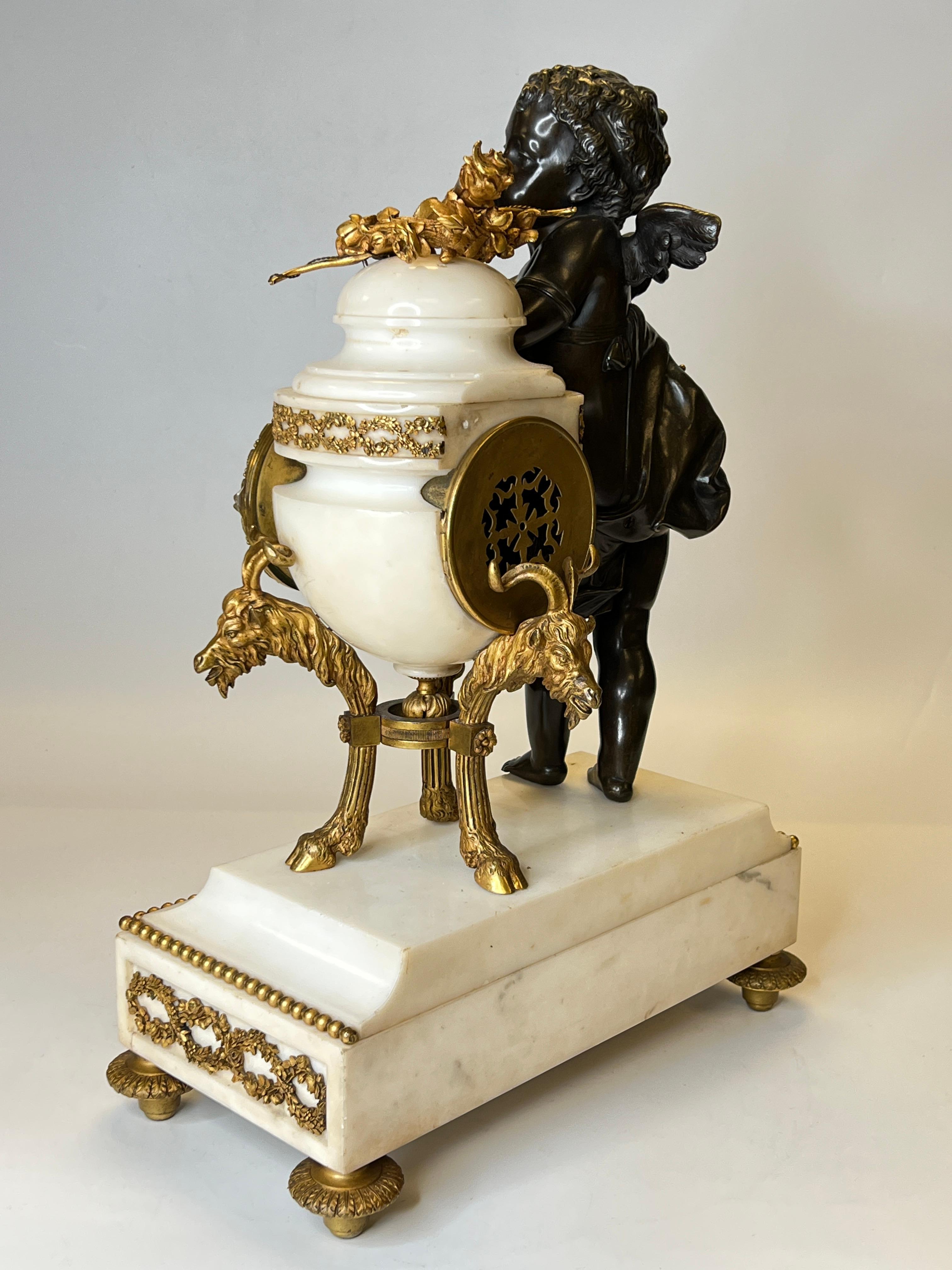  French Louis XVI style Bronze and Marble Mantel Clock by Ferdinand Gervais For Sale 5