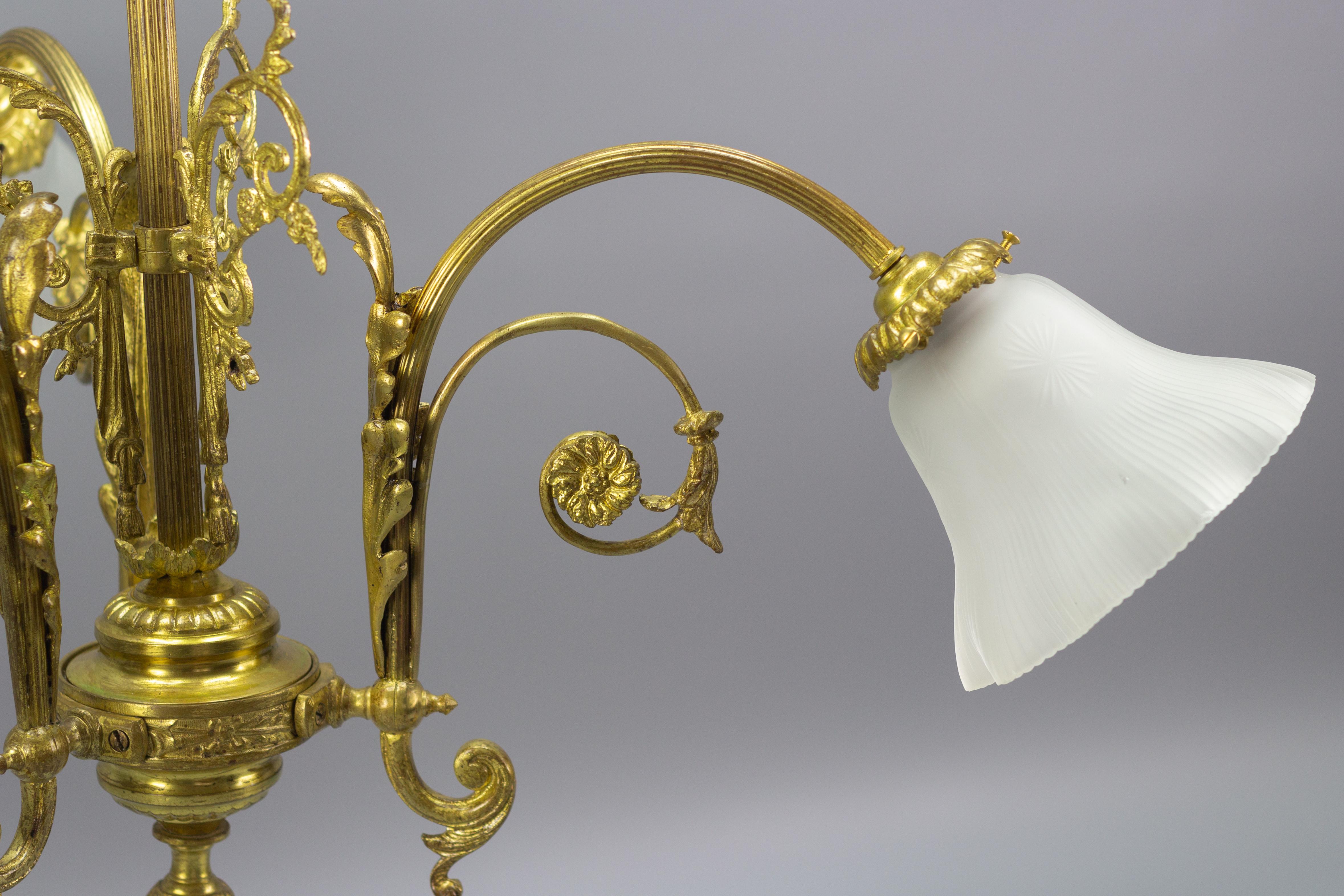 French Louis XVI Style Bronze and White Frosted Glass Three-Light Chandelier 8