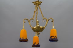 French Louis XVI Style Bronze Chandelier with Pate De Verre Glass by Noverdy