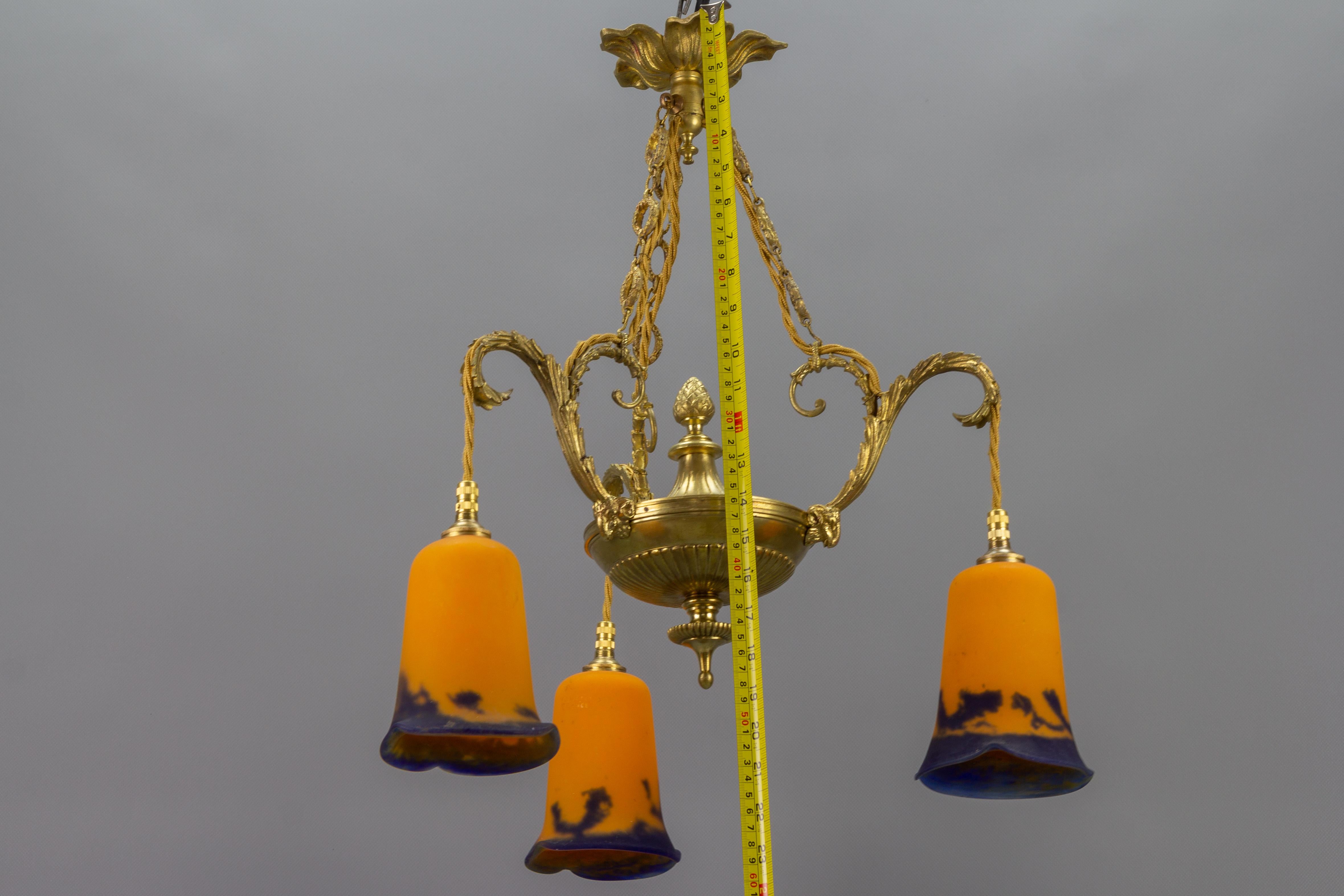 French Louis XVI Style Bronze Chandelier with Pate De Verre Glass by Noverdy For Sale 16