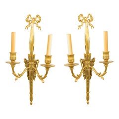 French Louis XVI Style Bronze Dore Wall Sconces