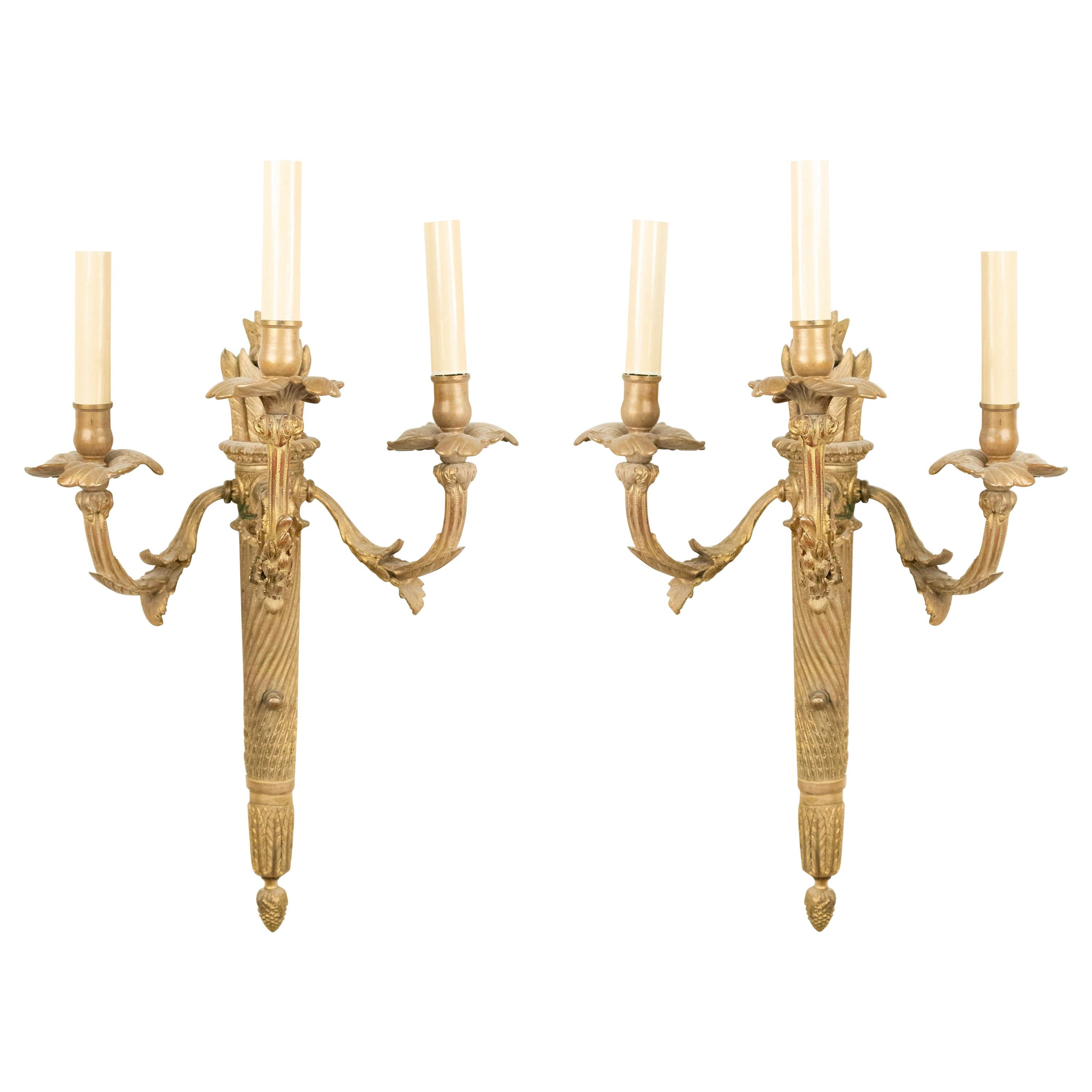French Louis XVI Style Bronze Dore Wall Sconces For Sale