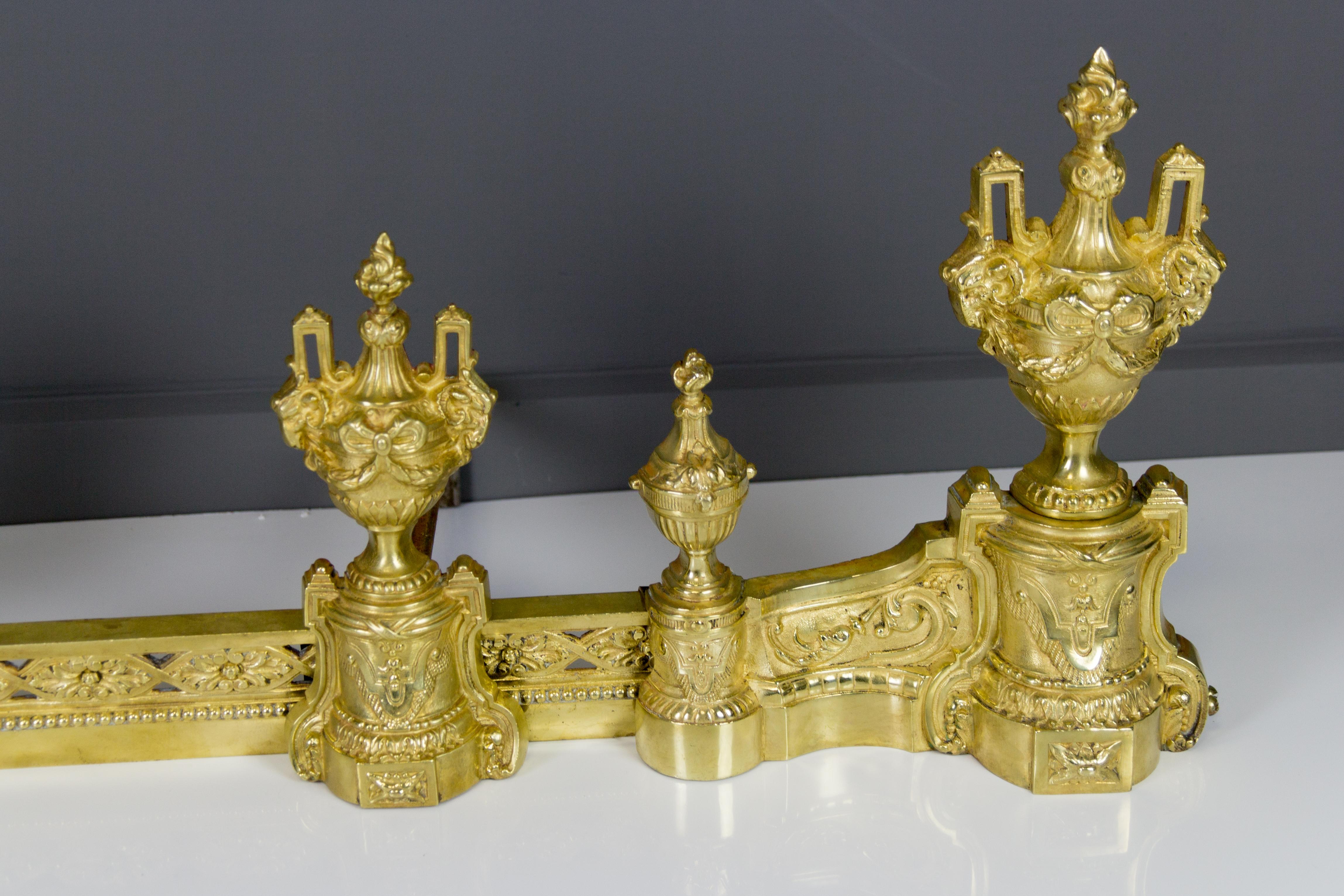 French Louis XVI Style Bronze Fireplace Set by Charles Casier, Late 19th Century For Sale 4