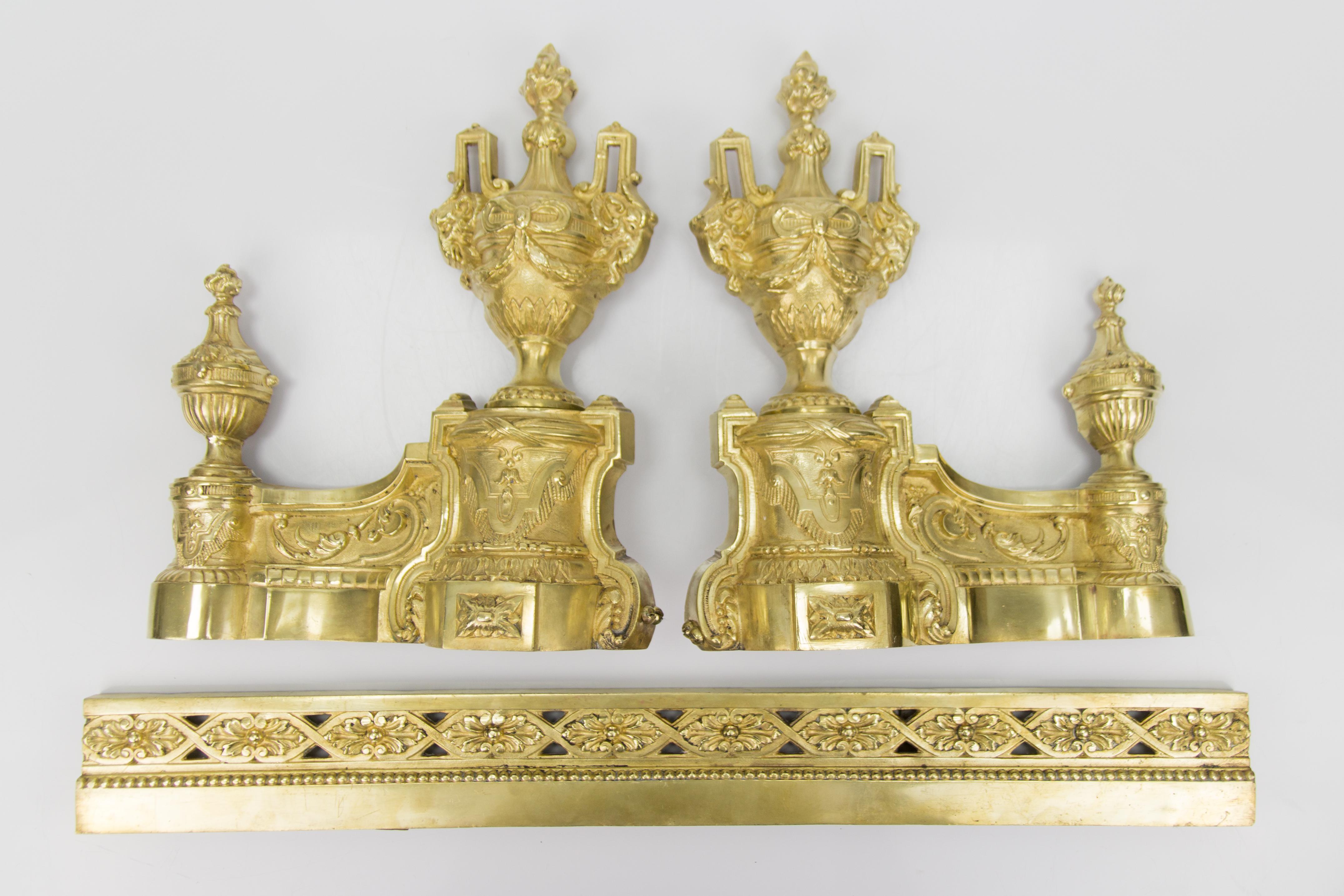 French Louis XVI Style Bronze Fireplace Set by Charles Casier, Late 19th Century For Sale 7