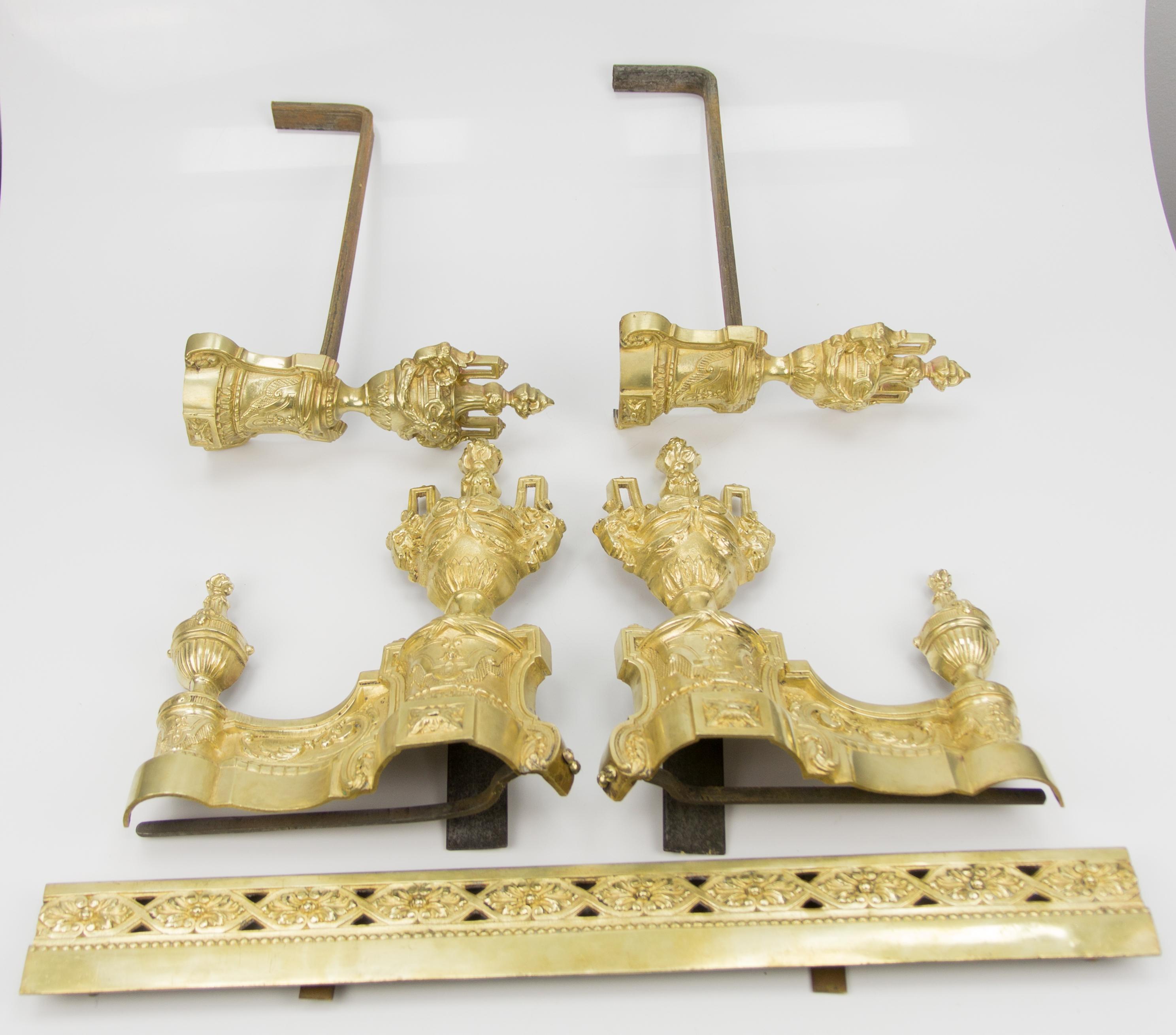 French Louis XVI Style Bronze Fireplace Set by Charles Casier, Late 19th Century For Sale 13