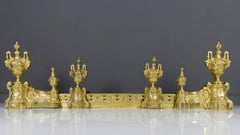 French Louis XVI Style Bronze Fireplace Set by Charles Casier, Late 19th Century