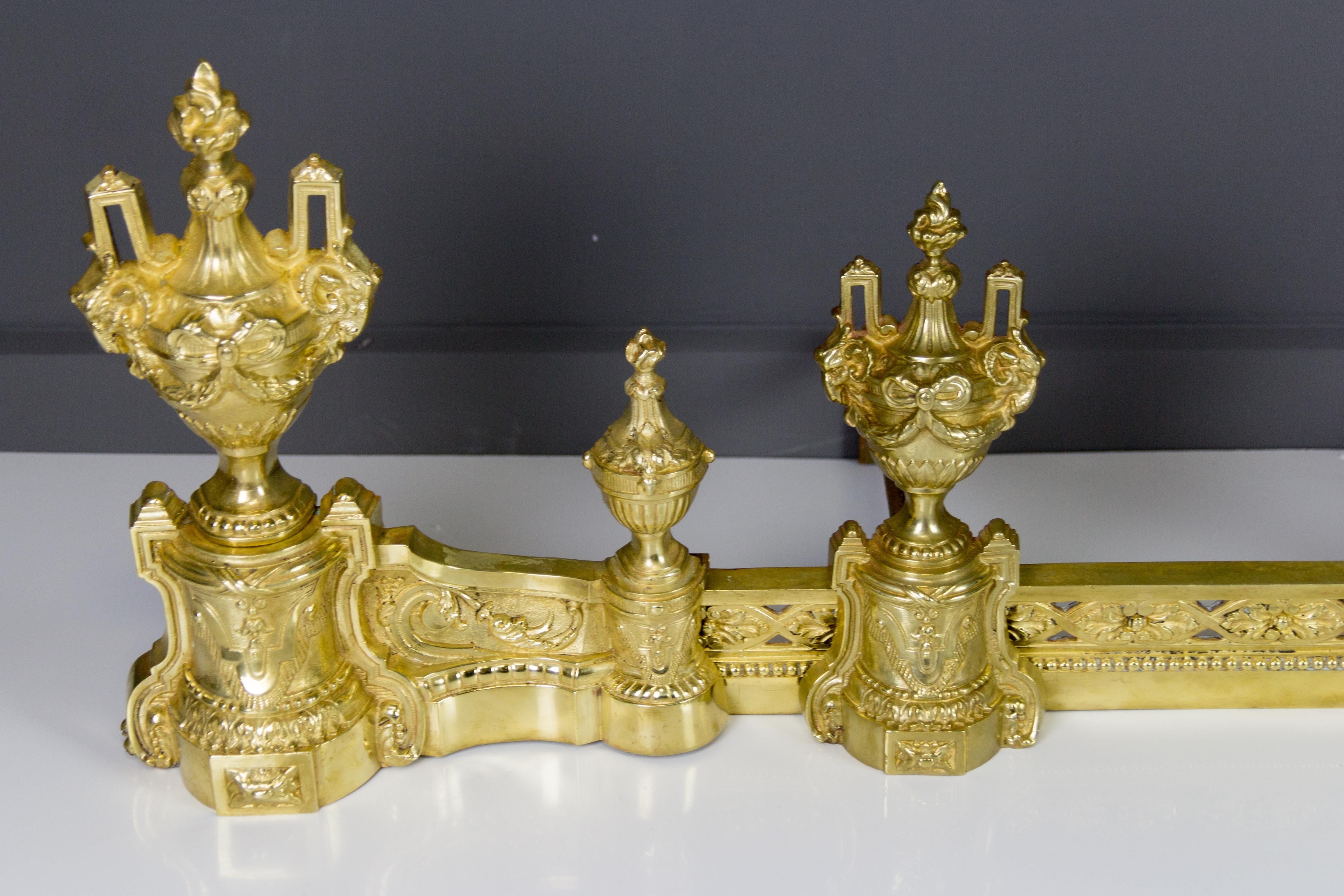 French Louis XVI Style Bronze Fireplace Set by Charles Casier, Late 19th Century For Sale 2