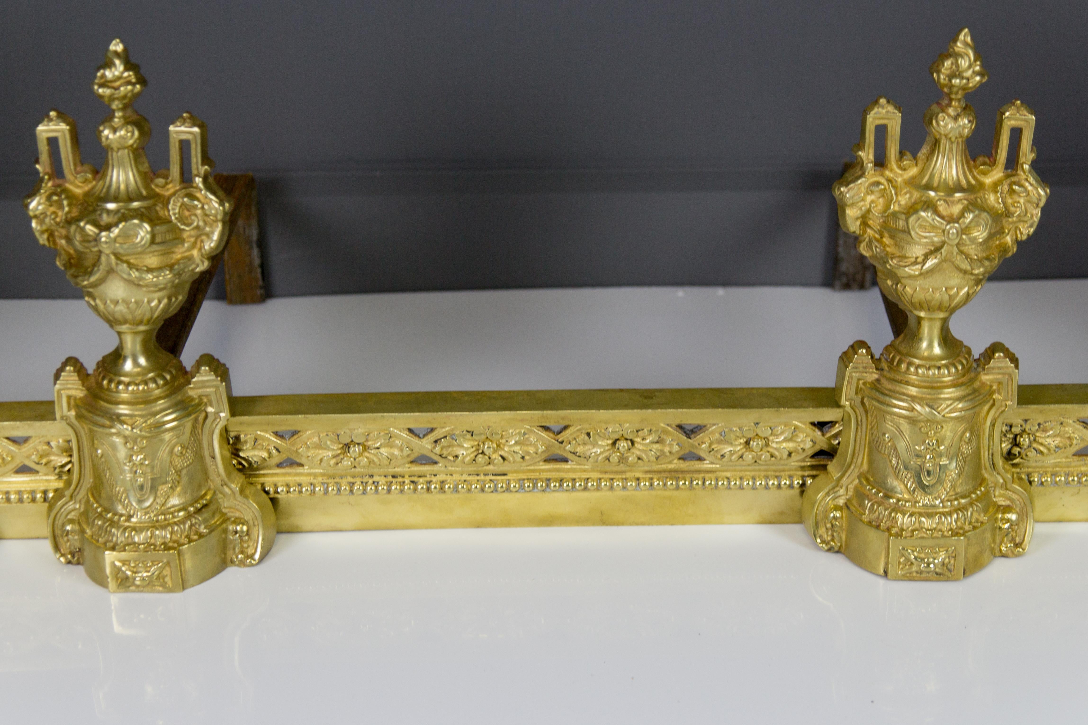 French Louis XVI Style Bronze Fireplace Set by Charles Casier, Late 19th Century For Sale 3