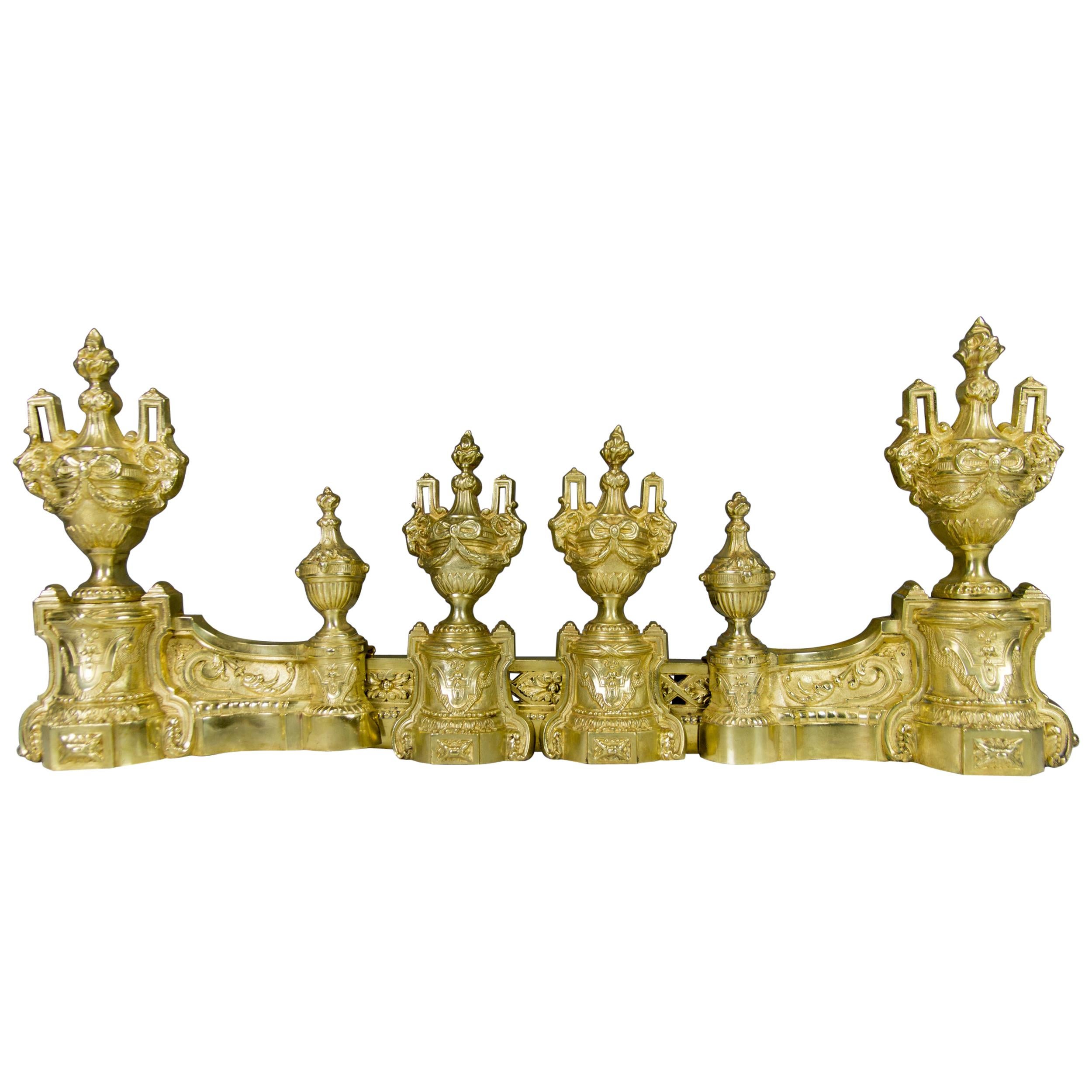 French Louis XVI Style Bronze Fireplace Set by Charles Casier, Late 19th Century For Sale
