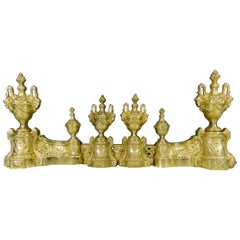 French Louis XVI Style Bronze Fireplace Set by Charles Casier, Late 19th Century