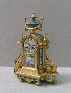 French Louis XVI Style Bronze Gilt and Porcelain Mantel Clock