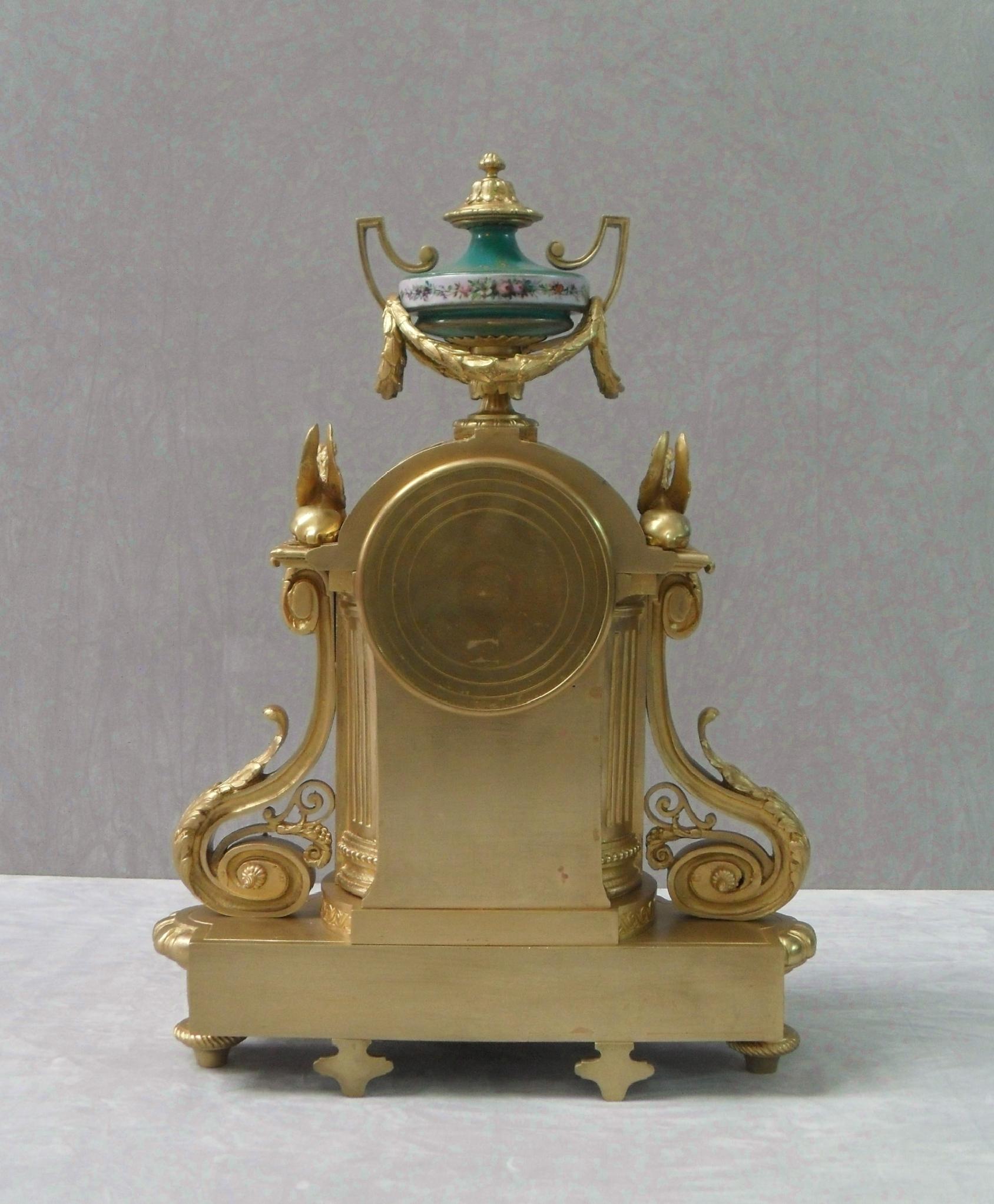 French Louis XVI Style Bronze Gilt and Porcelain Mantel Clock 3