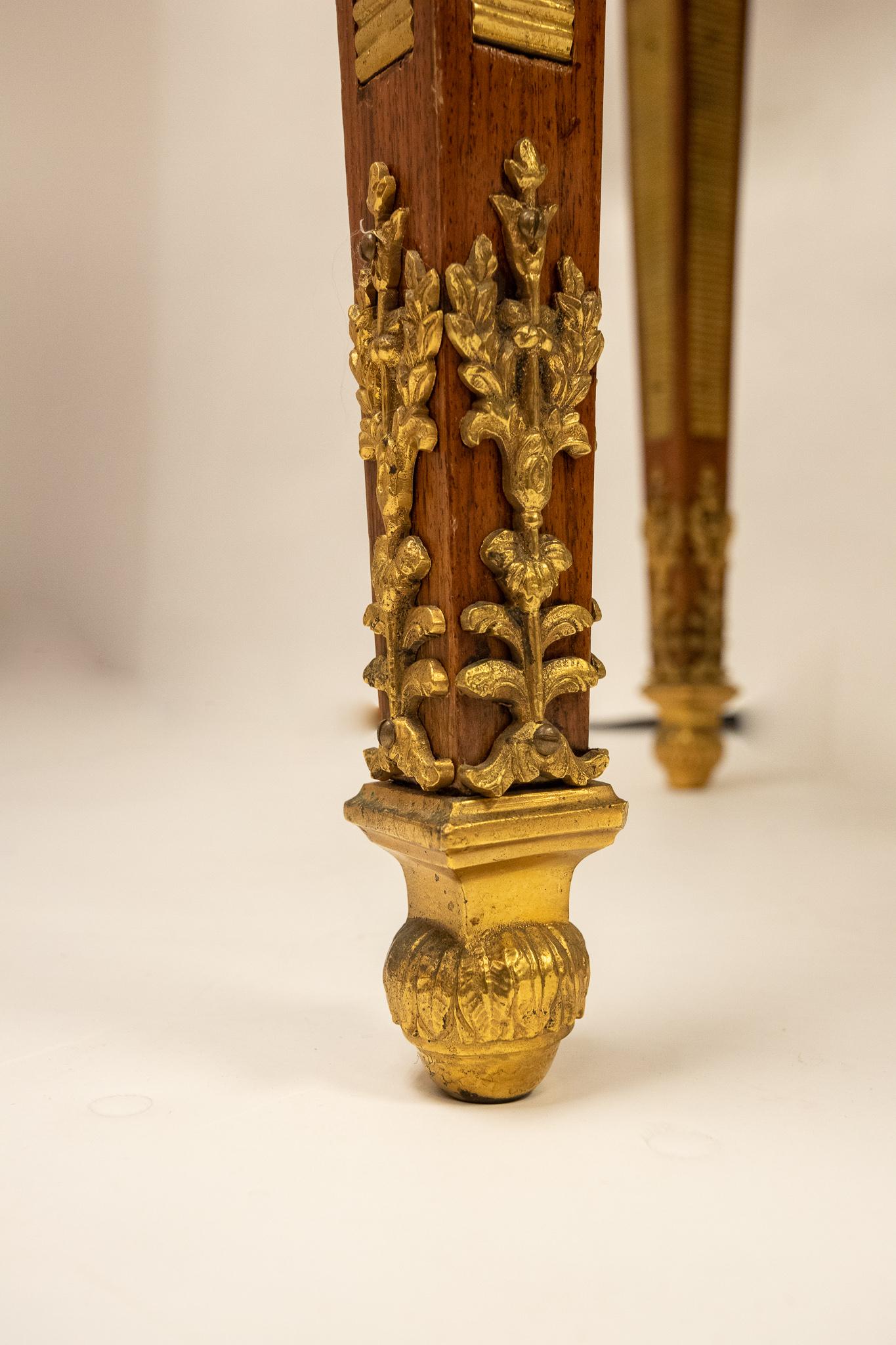 French Louis XVI style bronze-mounted Kingwood marble top centre table.