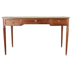 French Louis XVI Style Bronze Mounted Leather Top Writing Table