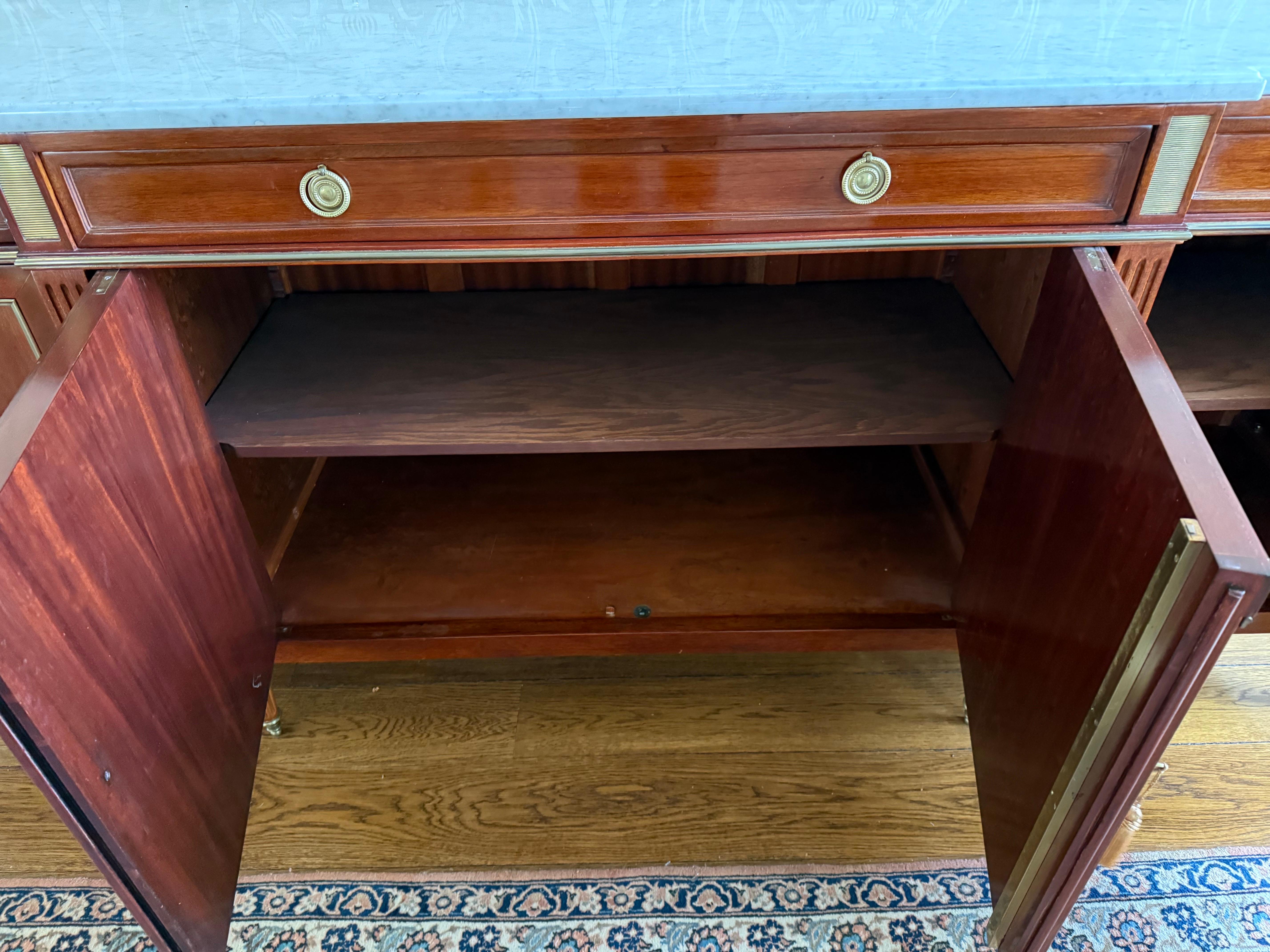 French Louis XVI Style Bronze Mounted Marble Top Mahogany Sideboard Credenza 6