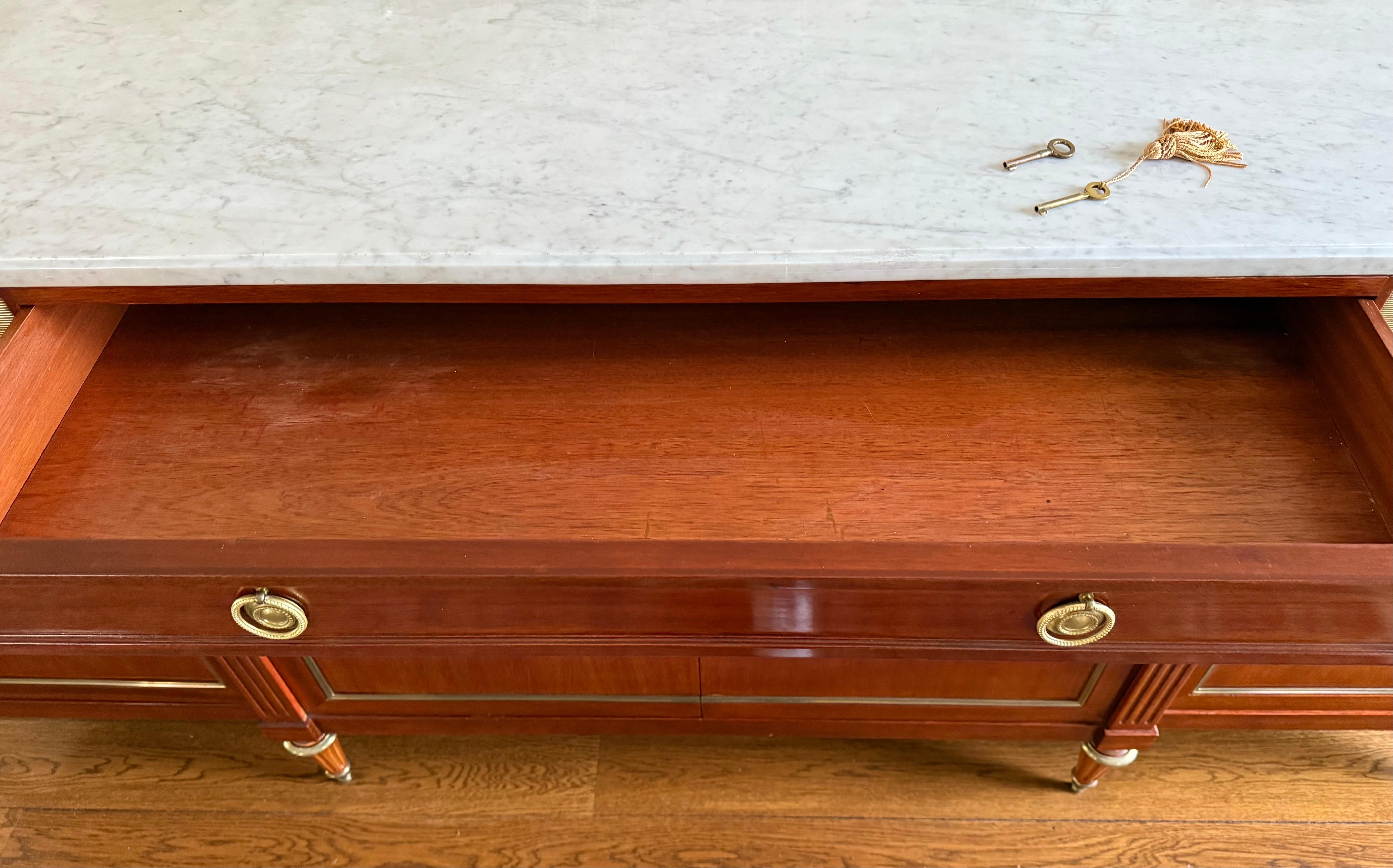 French Louis XVI Style Bronze Mounted Marble Top Mahogany Sideboard Credenza 8