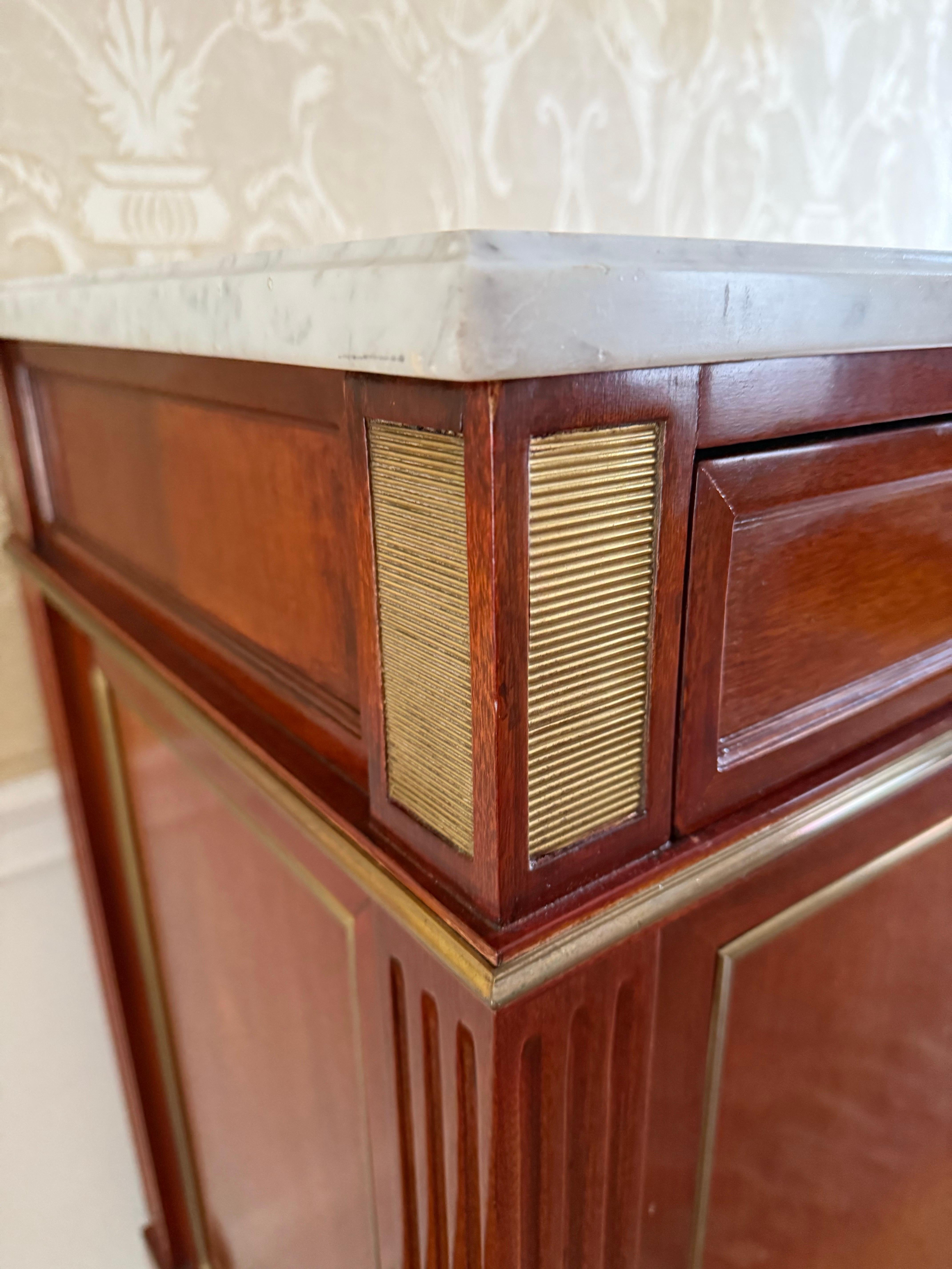 French Louis XVI Style Bronze Mounted Marble Top Mahogany Sideboard Credenza 10