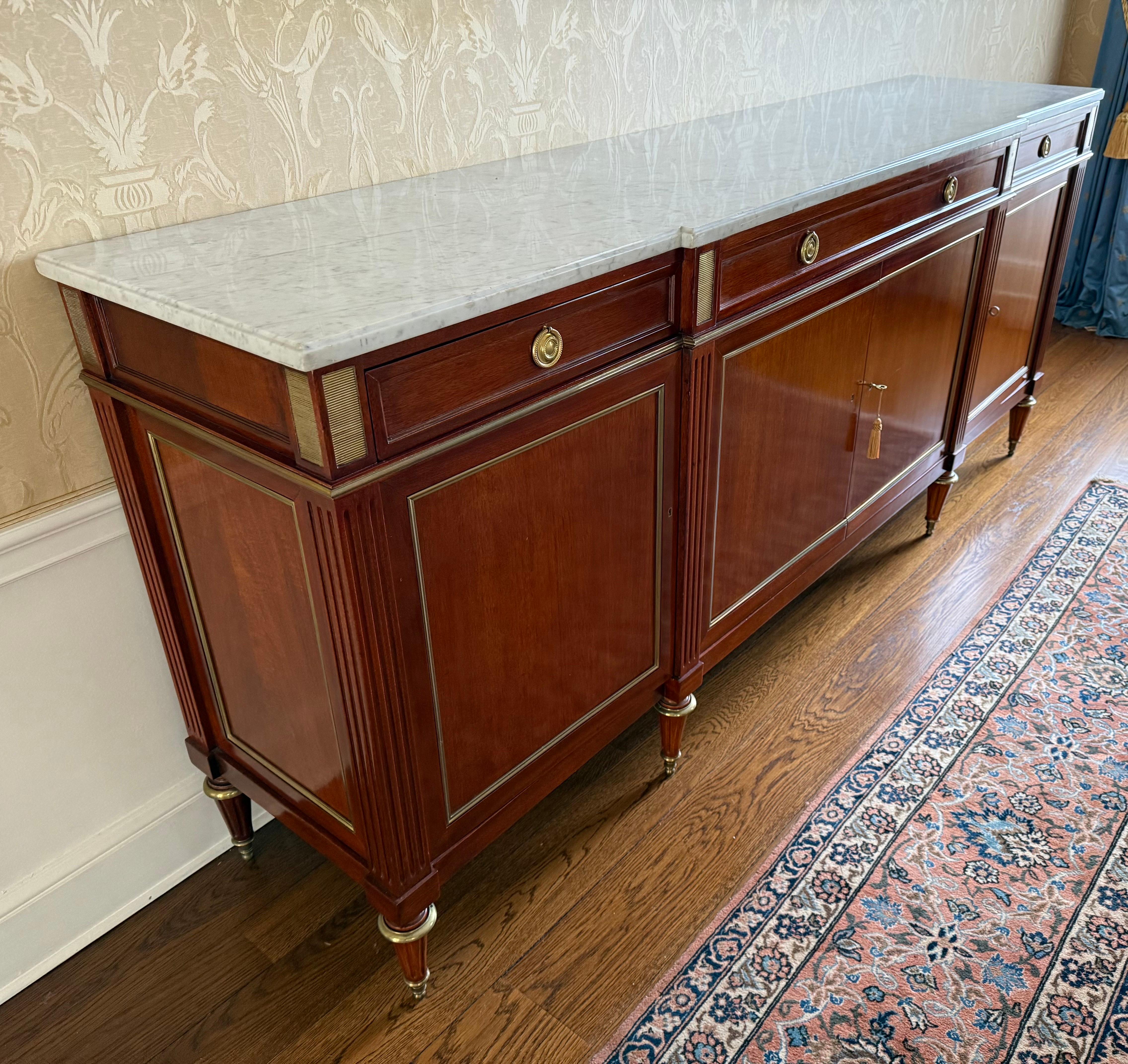 French Louis XVI Style Bronze Mounted Marble Top Mahogany Sideboard Credenza 11