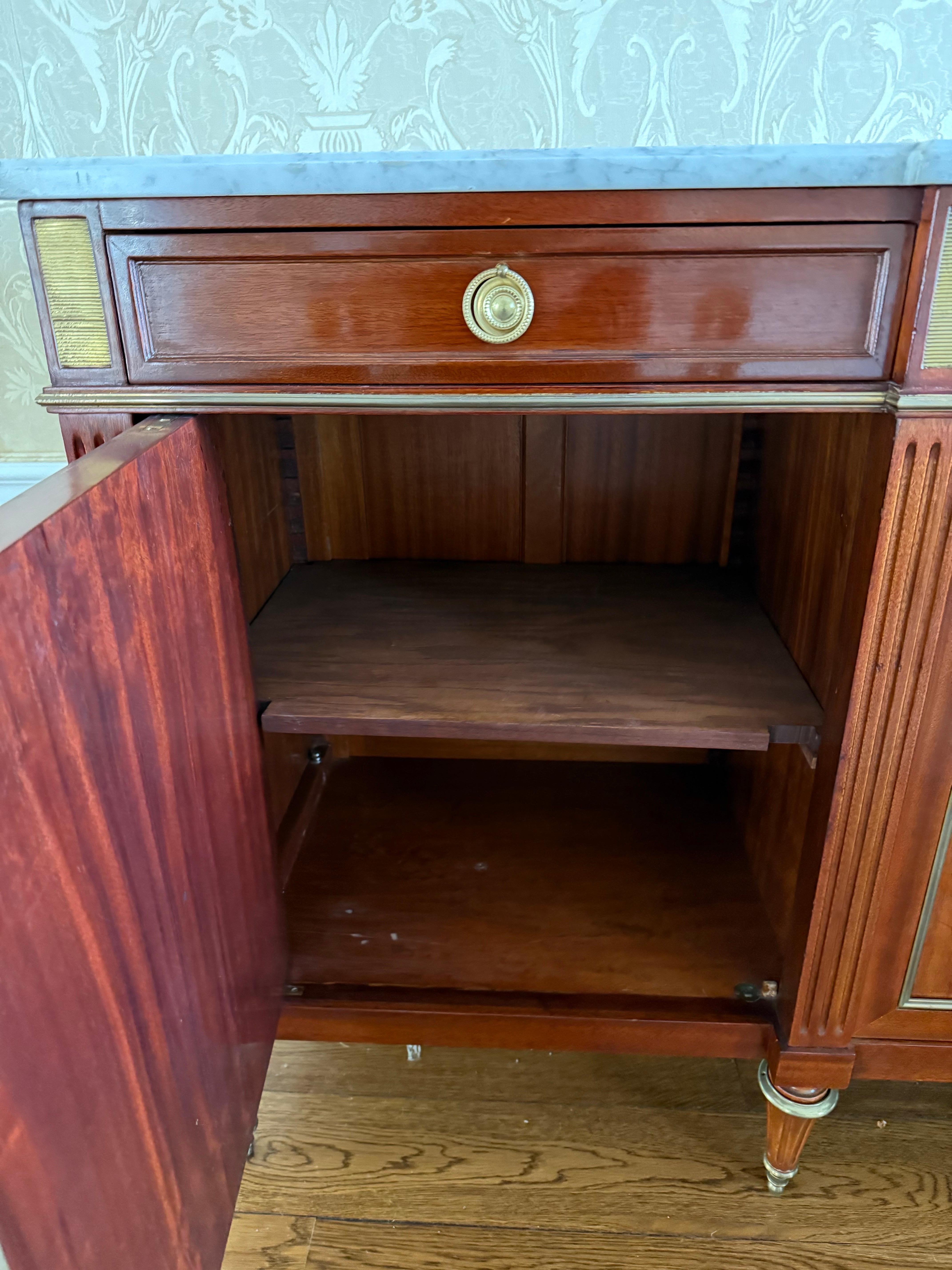 French Louis XVI Style Bronze Mounted Marble Top Mahogany Sideboard Credenza 2