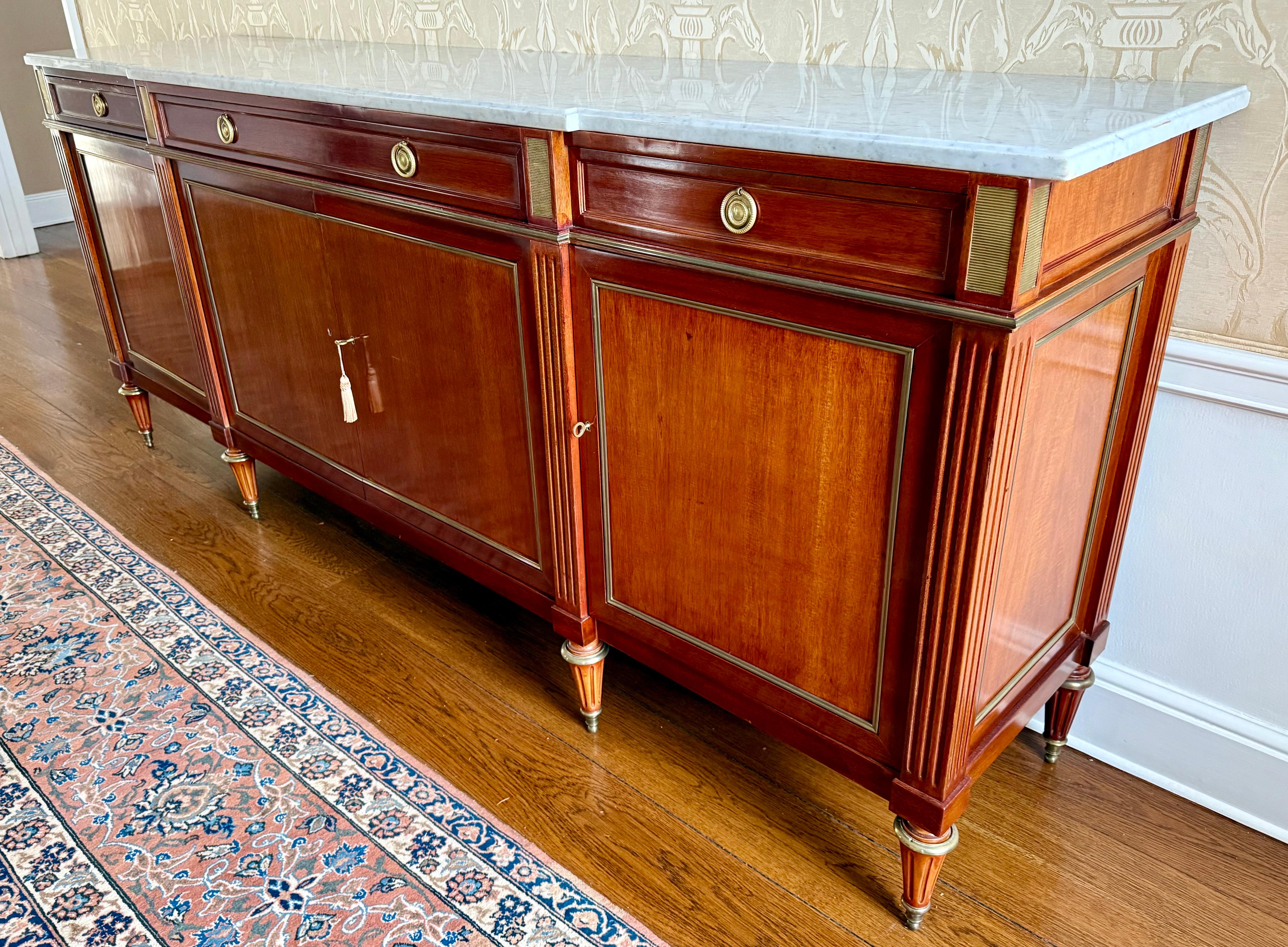French Louis XVI Style Bronze Mounted Marble Top Mahogany Sideboard Credenza 5