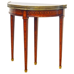 French Louis XVI Style Bronze Mounted Marquetry Dem Lune Game Table