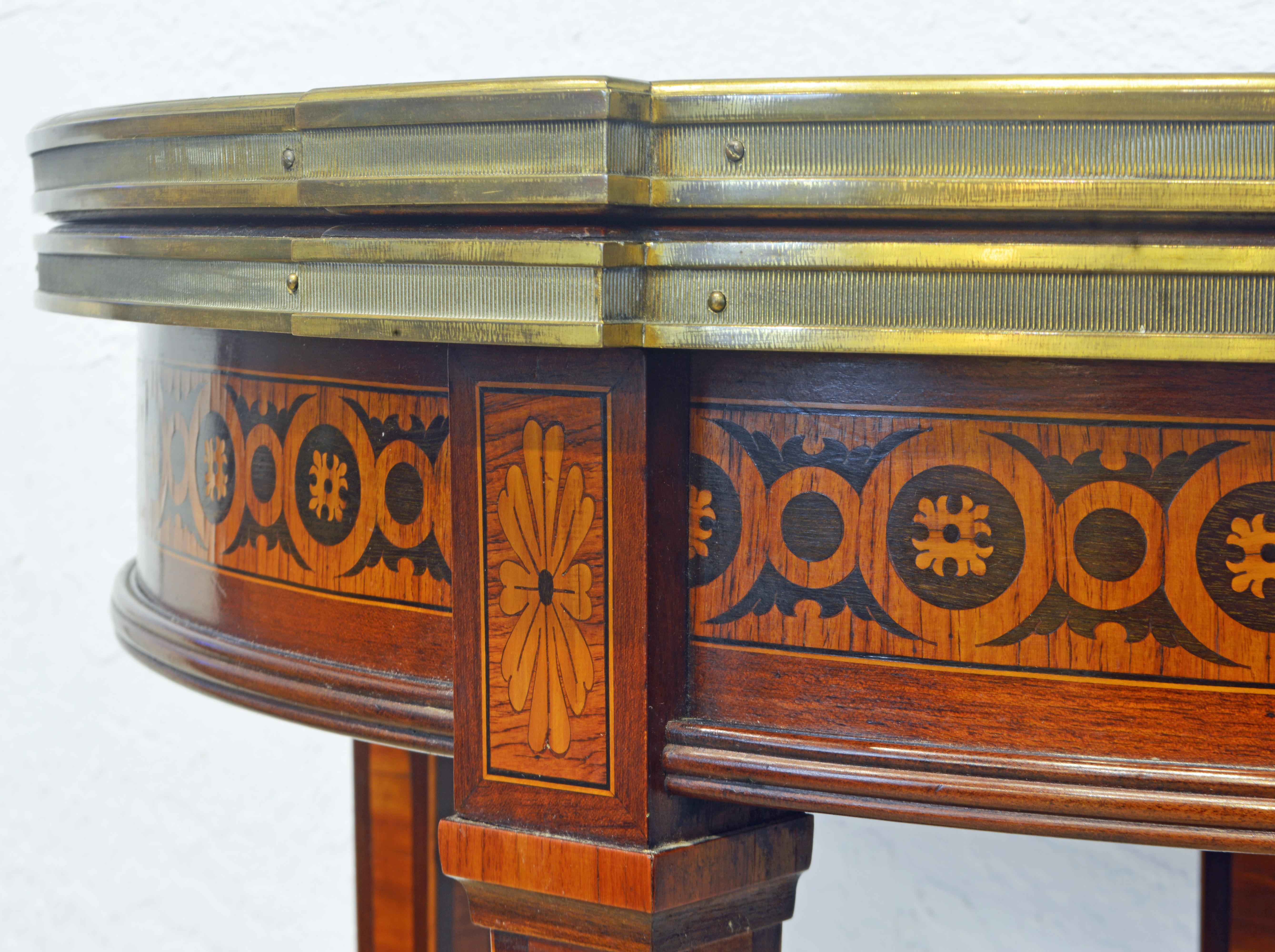 French Louis XVI Style Bronze Mounted Marquetry Dem Lune Game Table 8