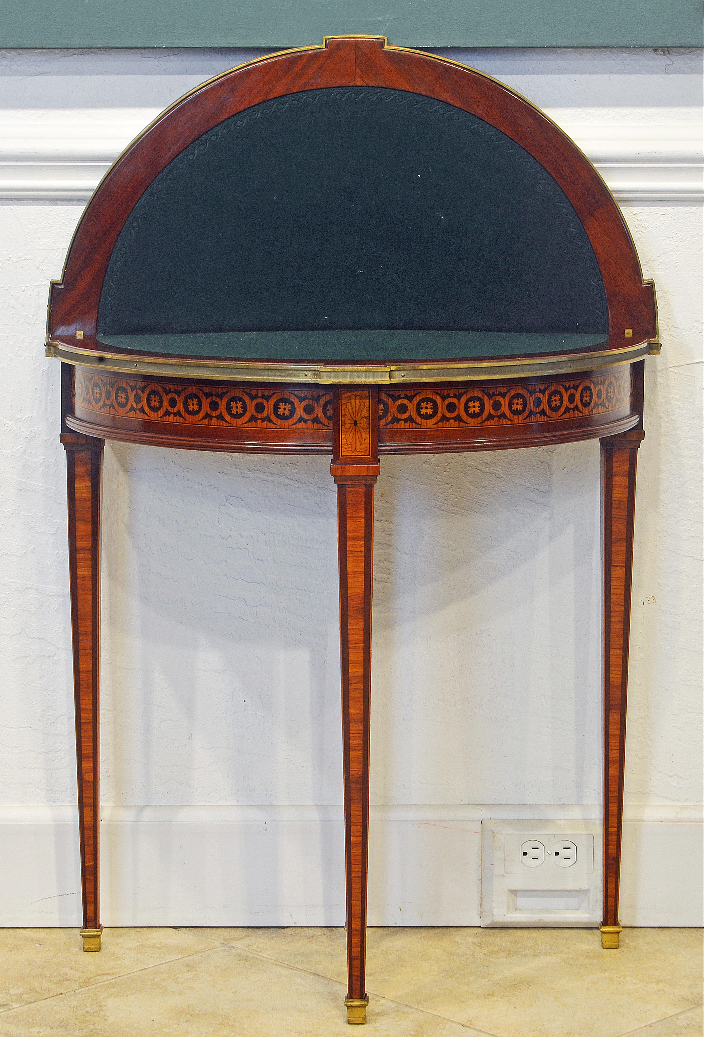 French Louis XVI Style Bronze Mounted Marquetry Dem Lune Game Table In Good Condition In Ft. Lauderdale, FL