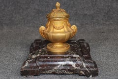 French Louis XVI Style Bronze Ormolu and Rouge Marble Inkwell By Susse Frères