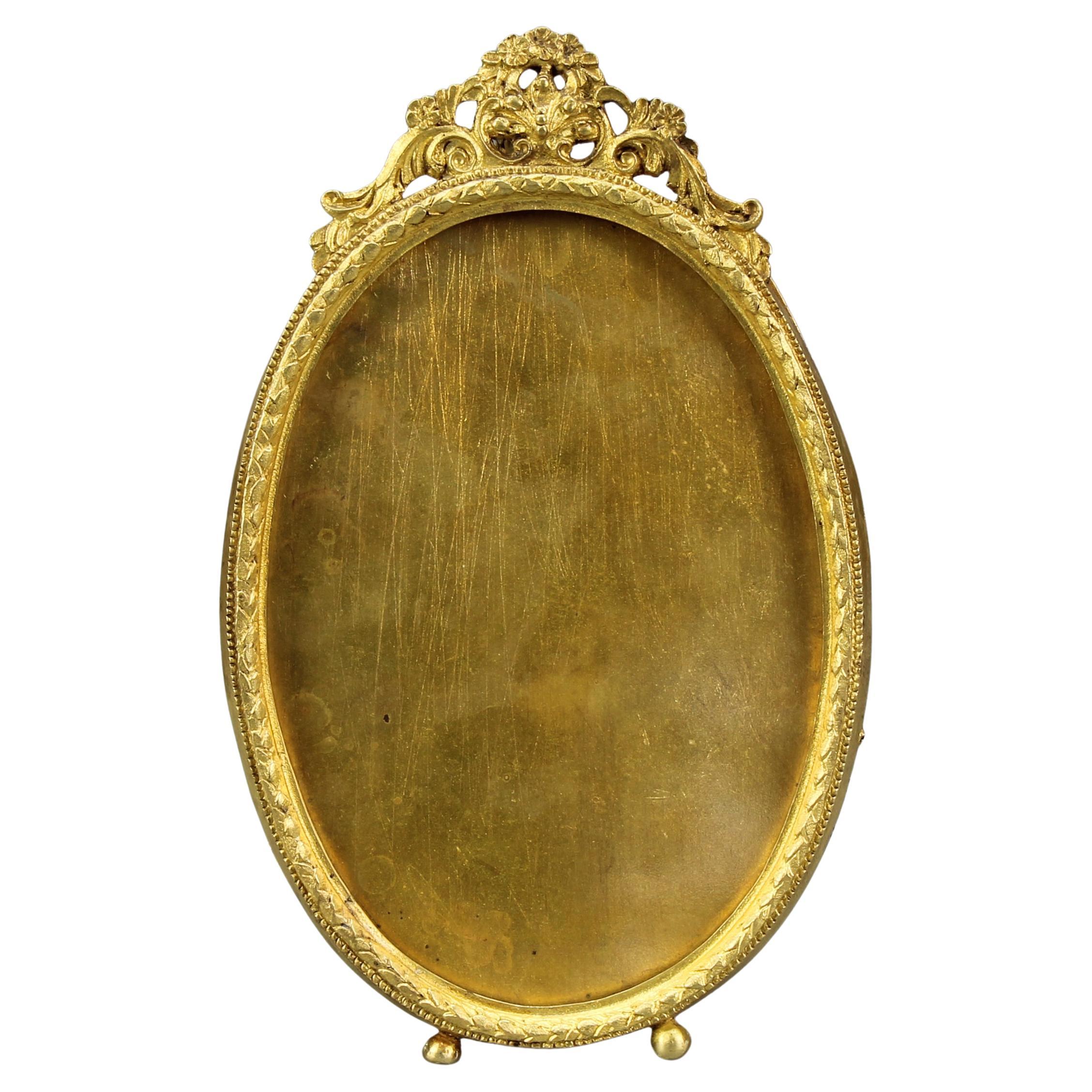 French Louis XVI Style Bronze Oval Desktop Picture Frame, ca 1900 For Sale