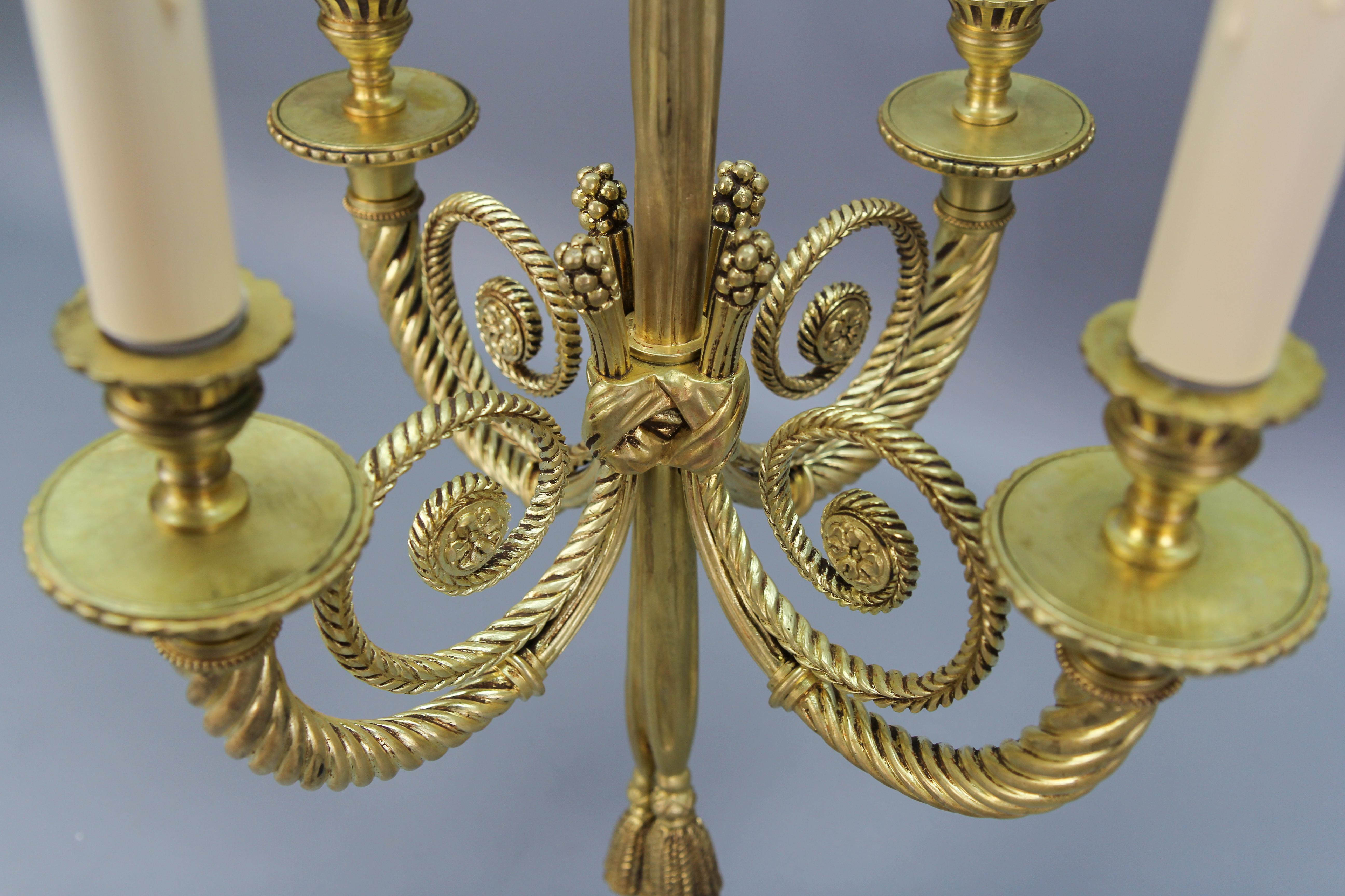 French Louis XVI Style Bronze Ribbon and Tassel Four-Light Chandelier, 1910s For Sale 4