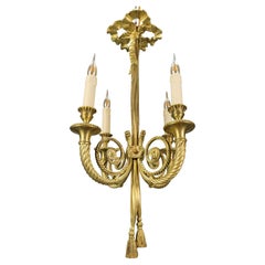 French Louis XVI Style Bronze Ribbon and Tassel Four-Light Chandelier, 1910s