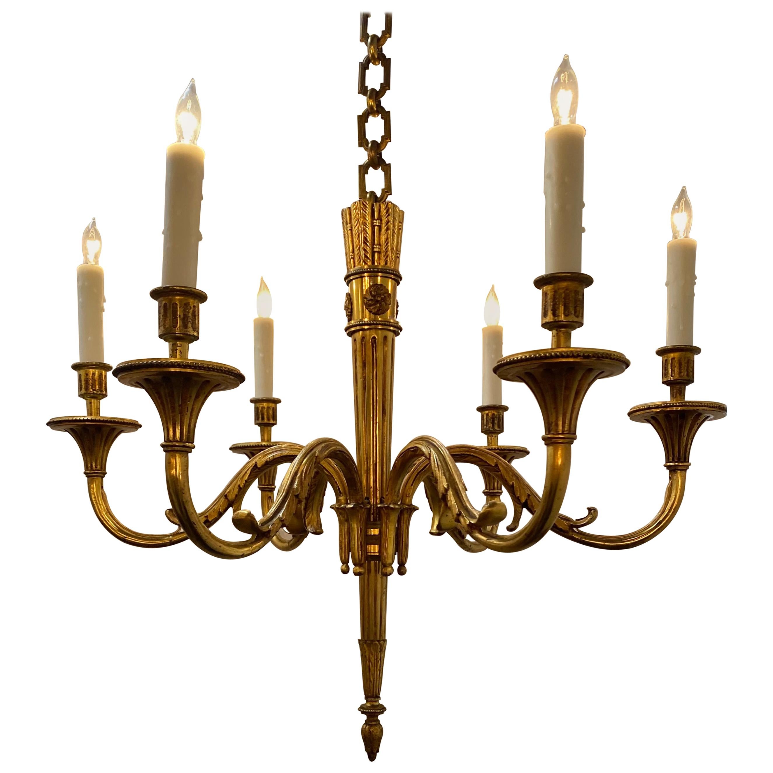 French Louis XVI Style Bronze Six-lights Chandelier