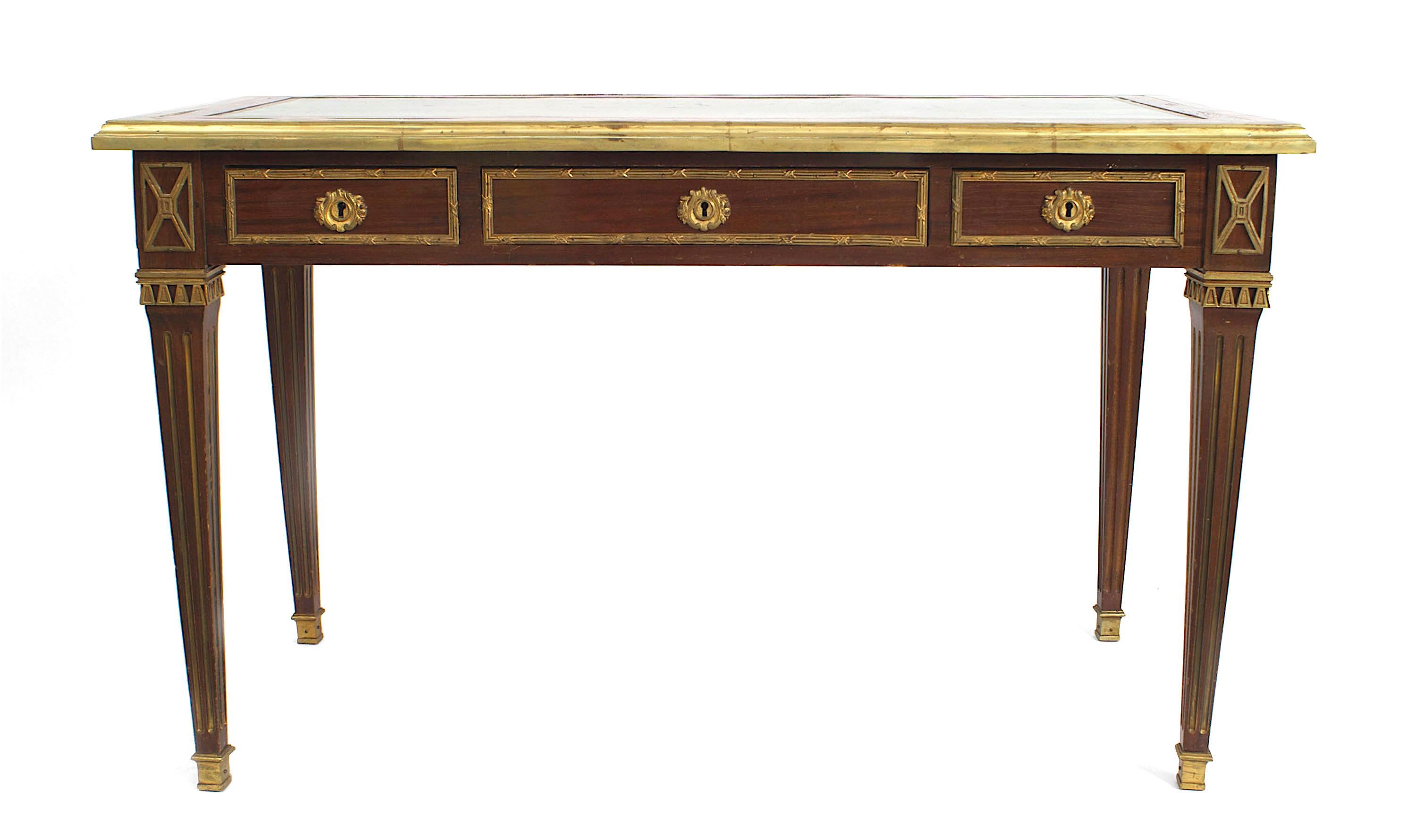 19th Century French Louis XVI Style Bronze Trimmed Mahogany Desk