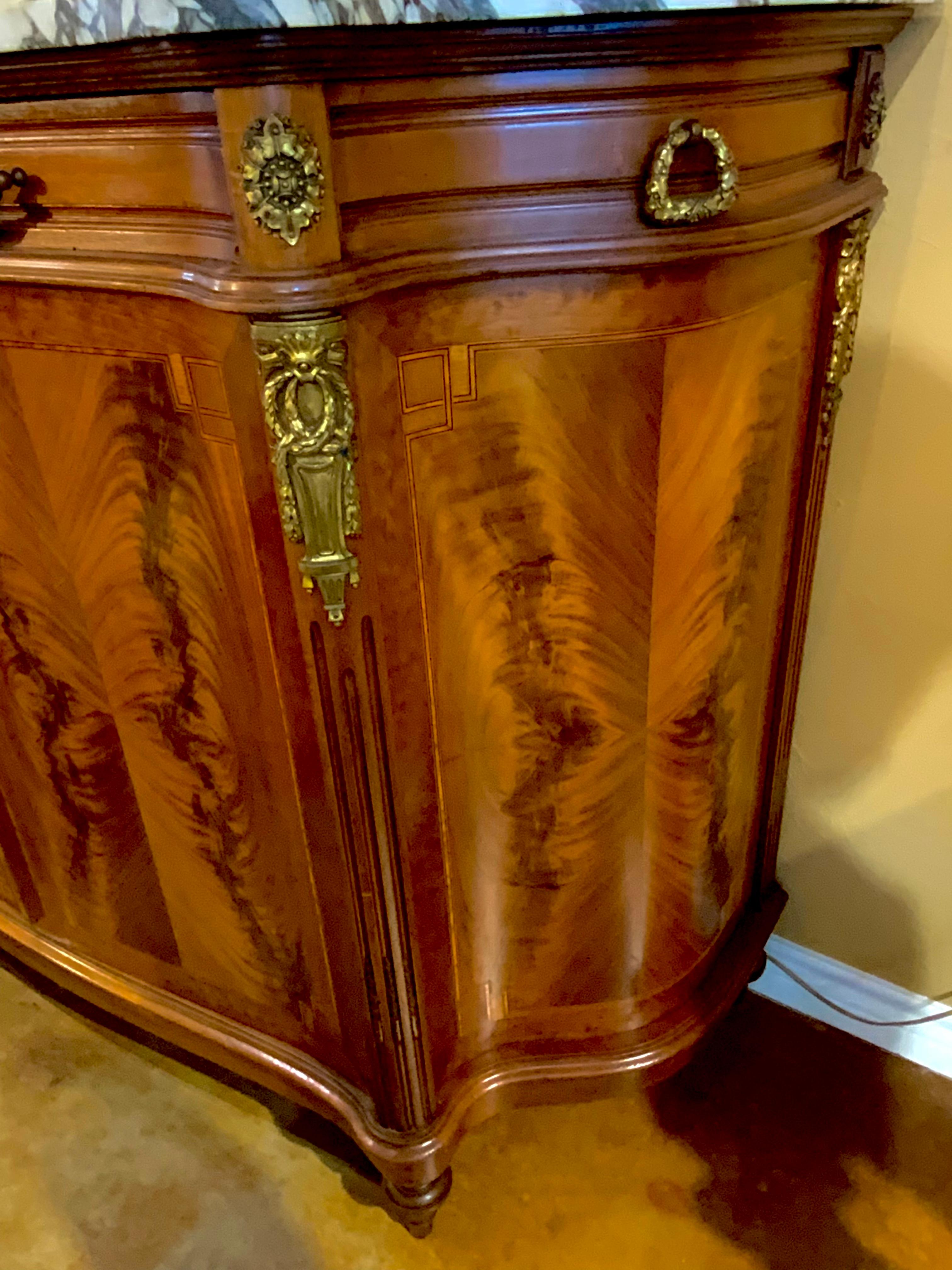 French Louis XVI-Style Buffet/ Cabinet Marble Top with Curved Sides, 19th C 3