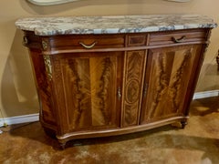 French Louis XVI-Style Buffet/ Cabinet Marble Top with Curved Sides, 19th C