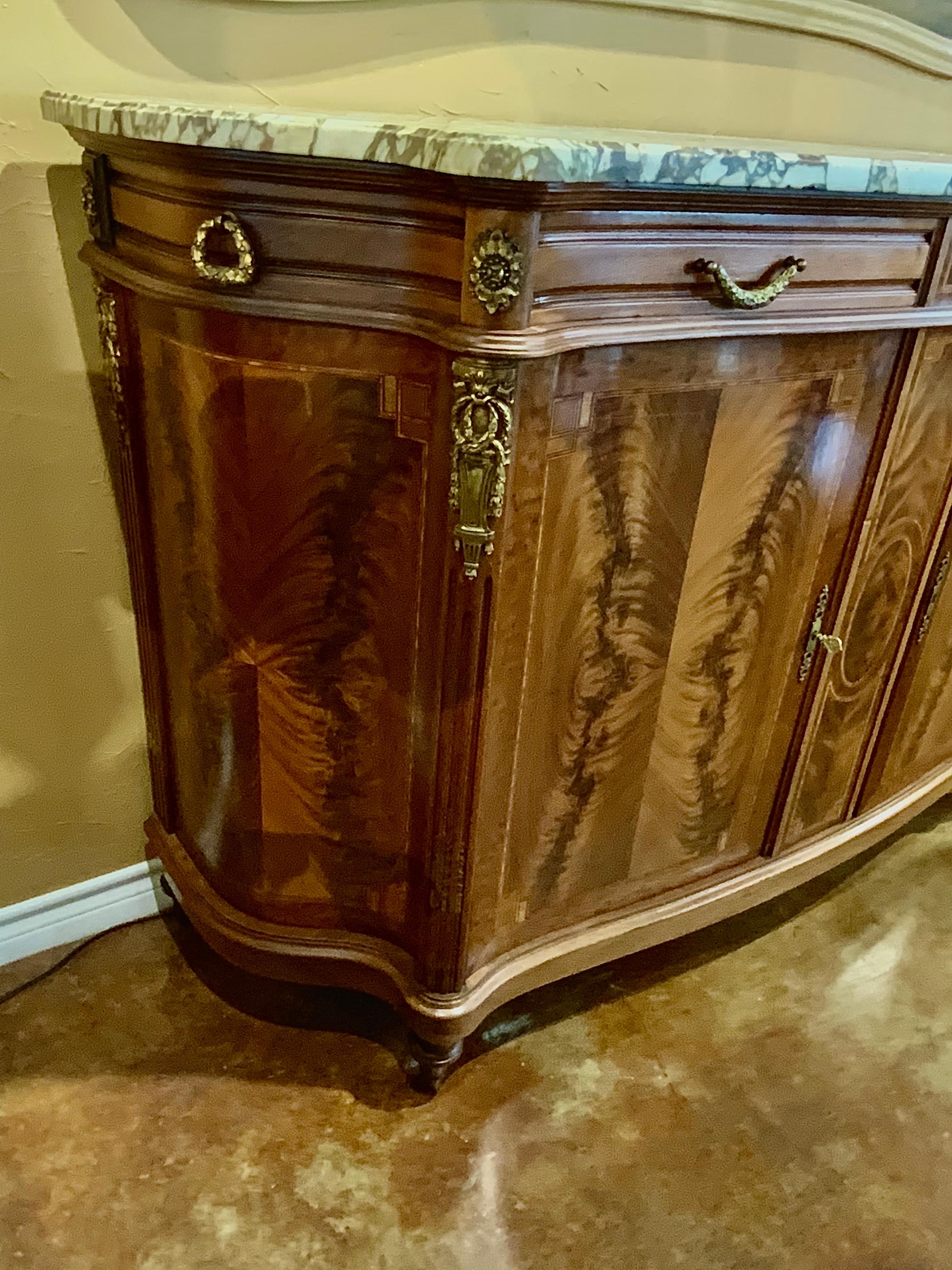 French Louis XVI-Style Buffet/ Cabinet Marble Top with Curved Sides, 19th C In Excellent Condition In Houston, TX