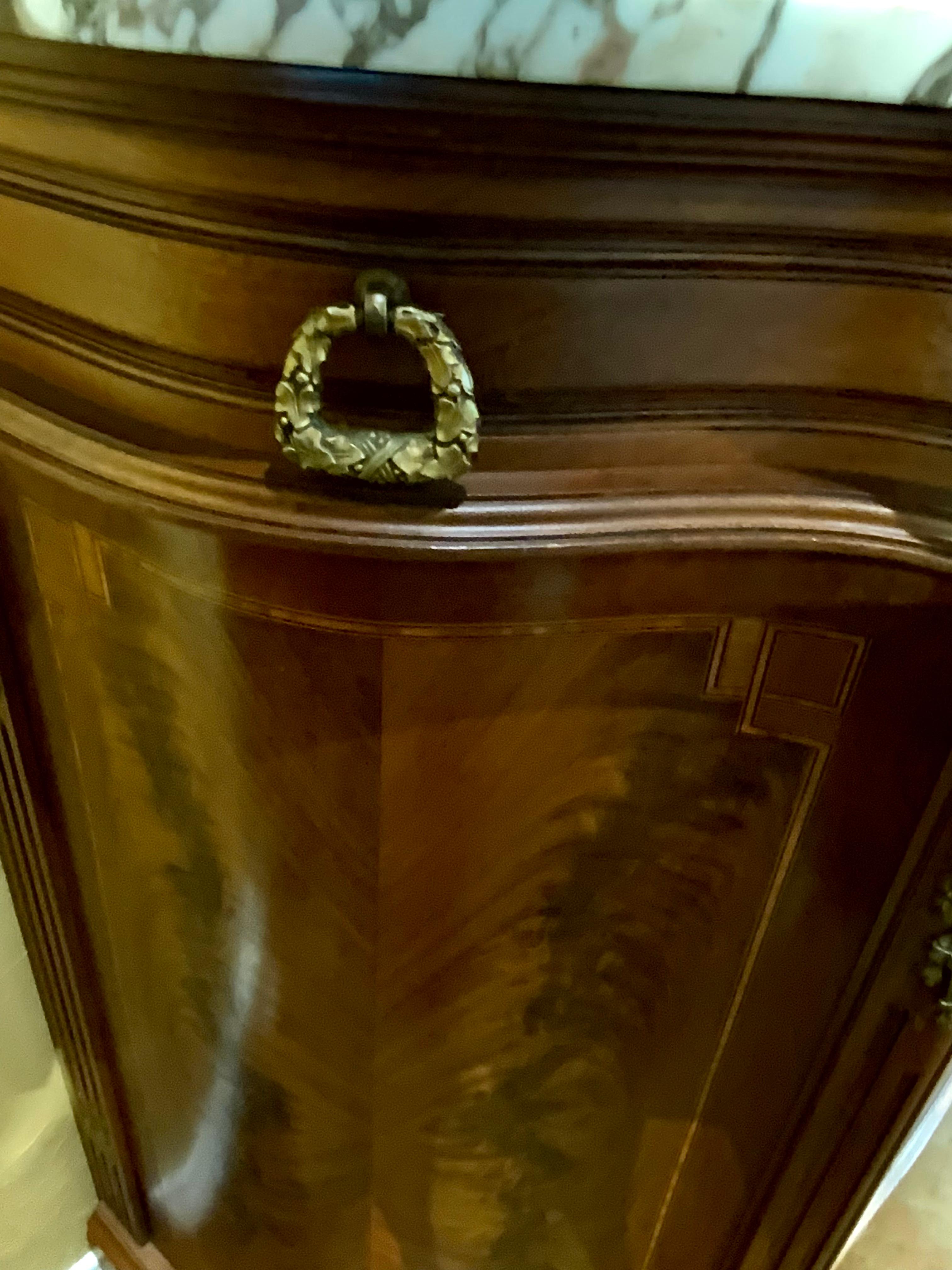 19th Century French Louis XVI-Style Buffet/ Cabinet Marble Top with Curved Sides, 19th C