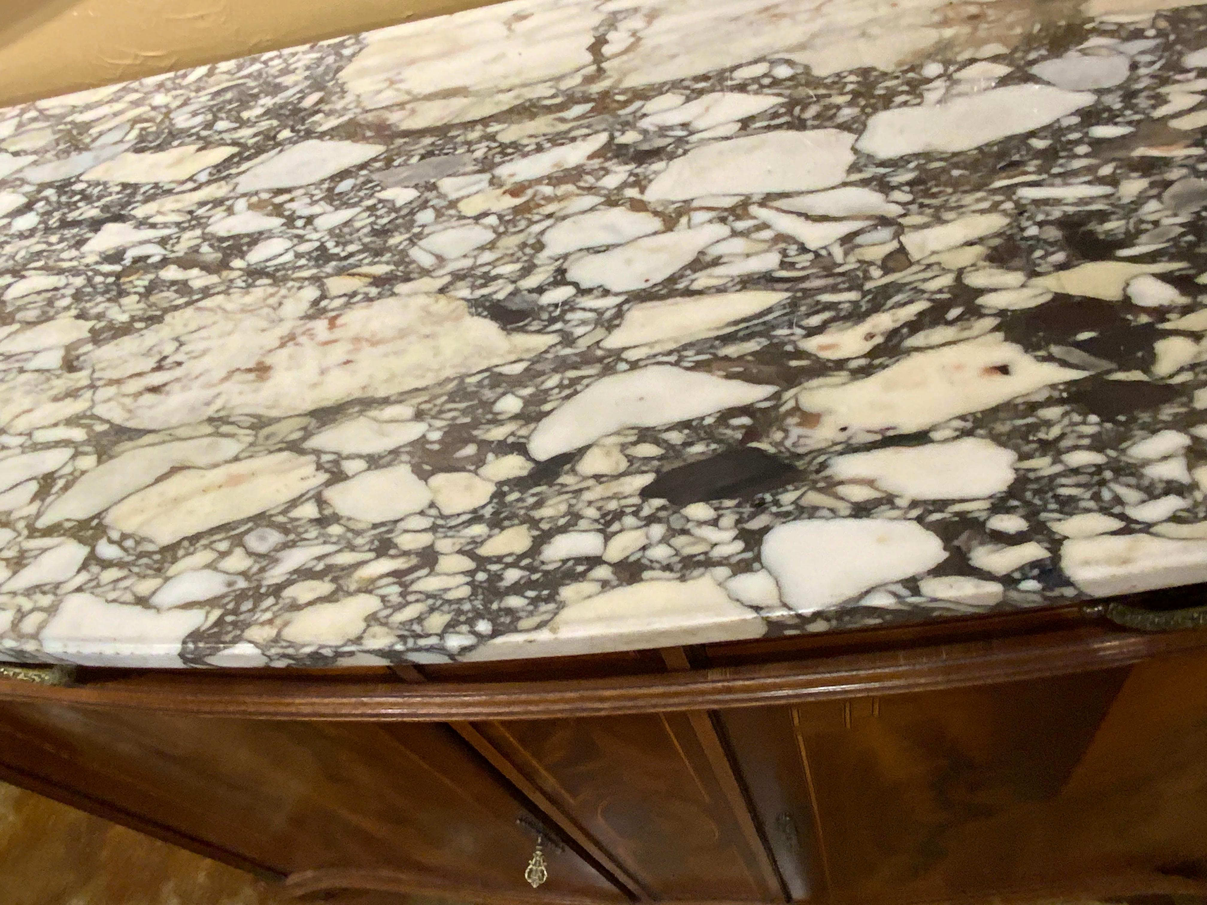 French Louis XVI-Style Buffet/ Cabinet Marble Top with Curved Sides, 19th C 2