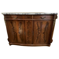 French Louis XVI-Style Buffet/ Cabinet Marble Top with Curved Sides, 19th C