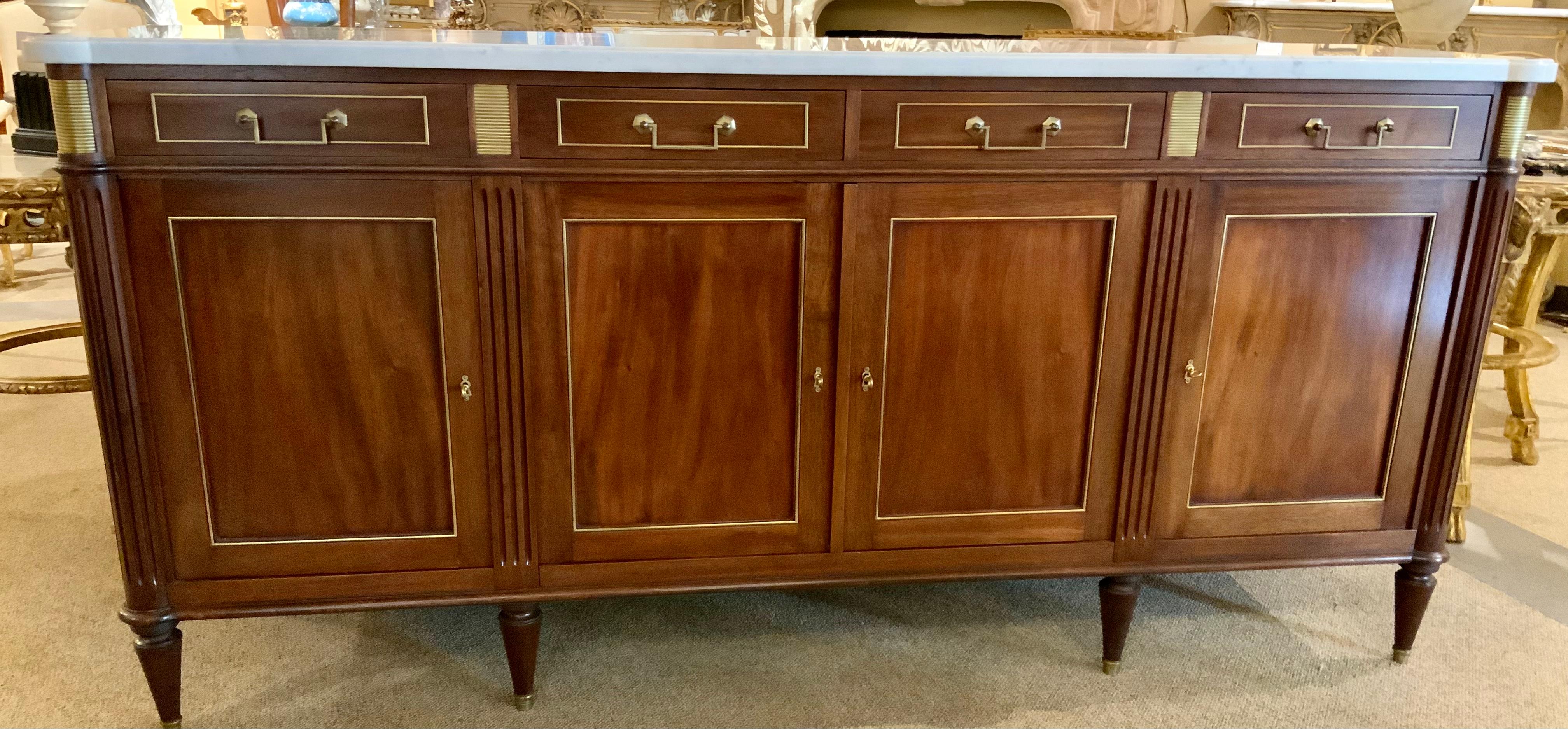 French Louis XVI-Style Buffet / Cabinet with White Marble Top 3