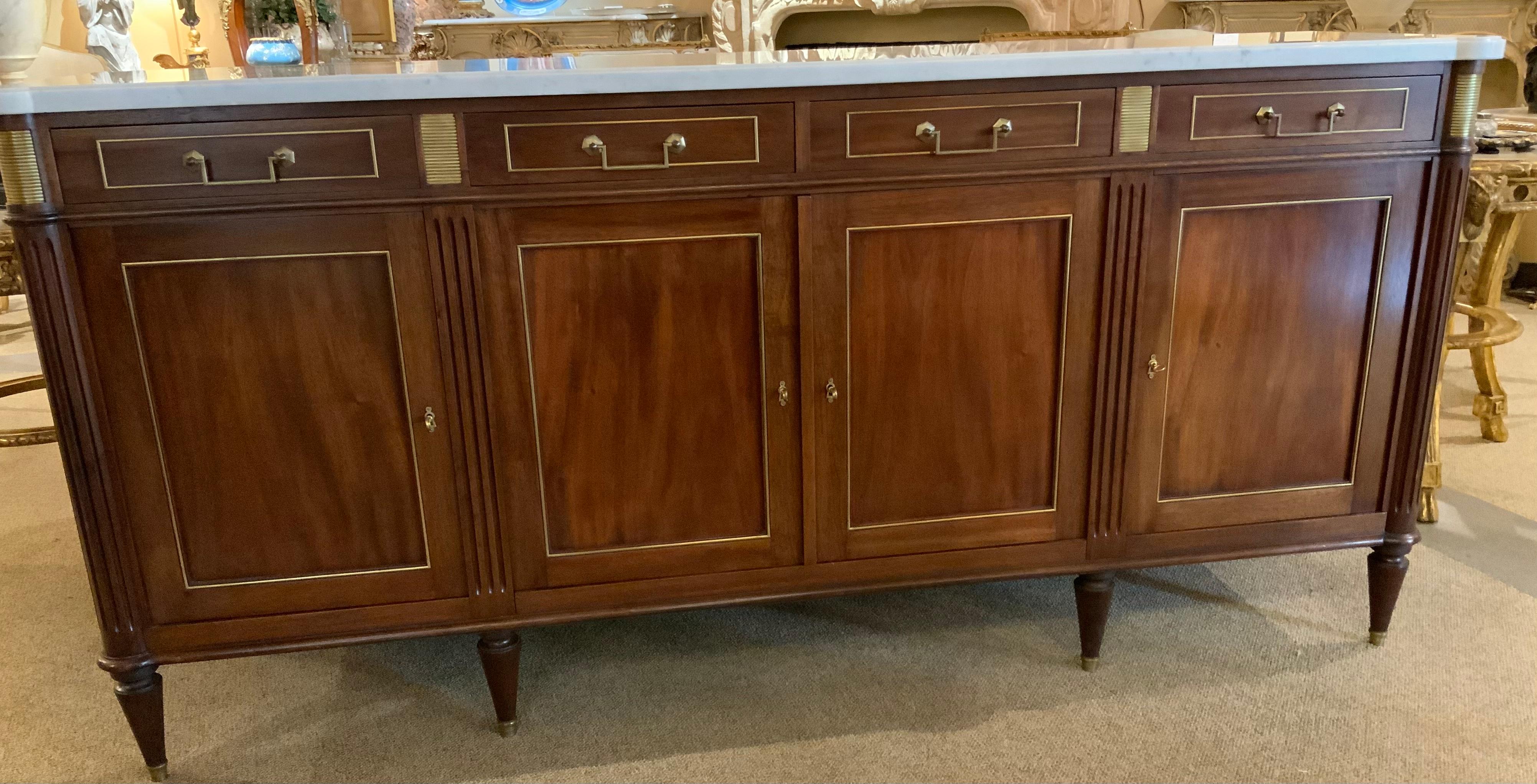 French Louis XVI-Style Buffet / Cabinet with White Marble Top 4